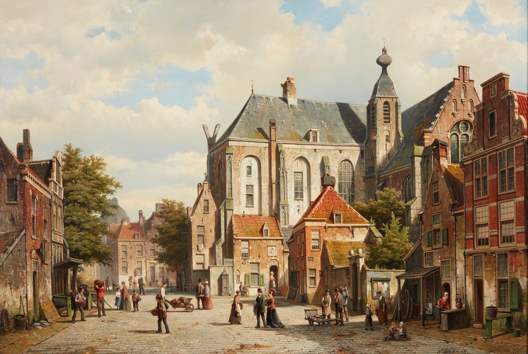 A Busy Street in a Dutch Town, by Willem Koekkoek, public domain