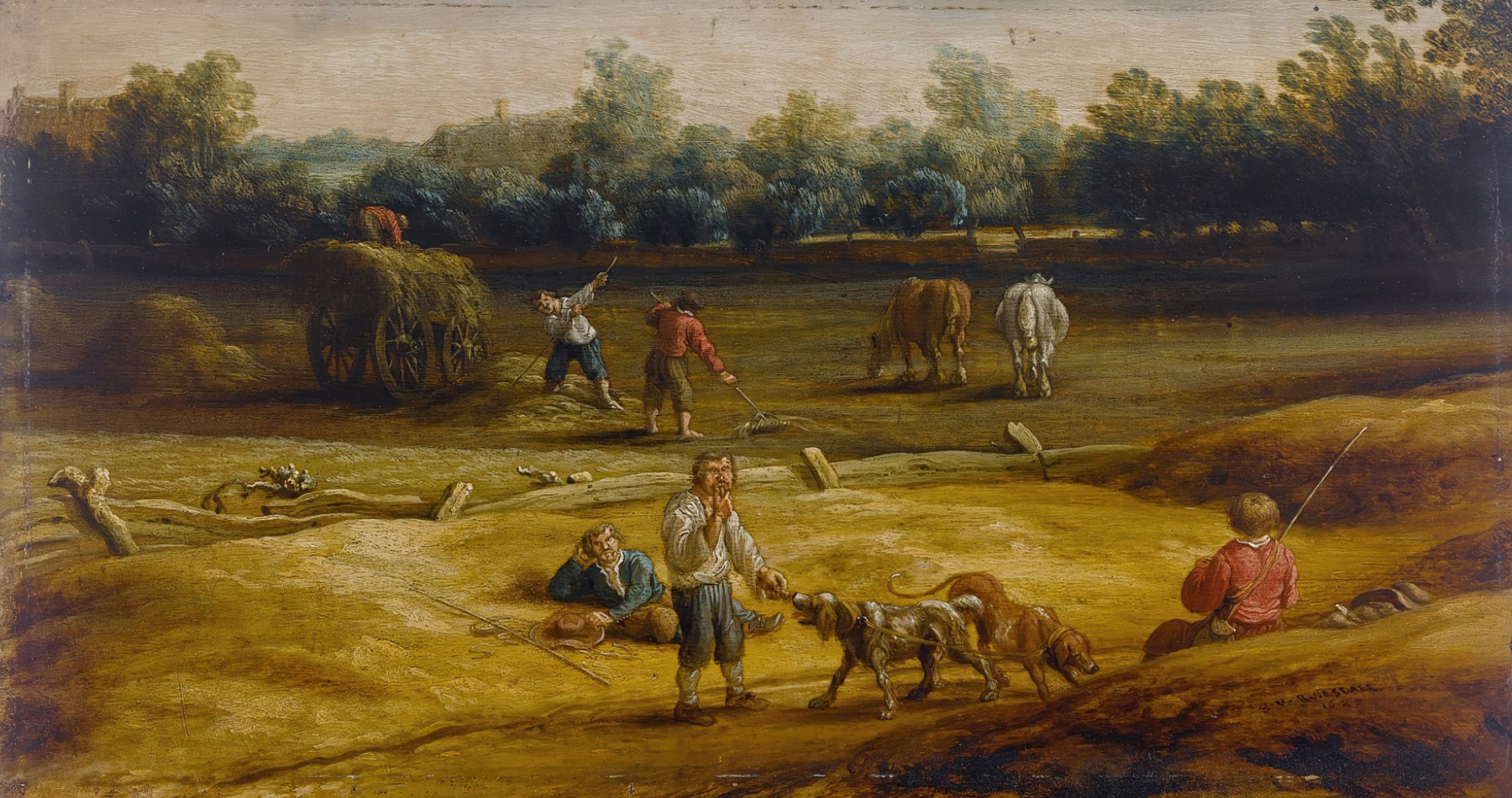 Peasants harvesting in a field, oil on canvas by Salomon van Ruysdael