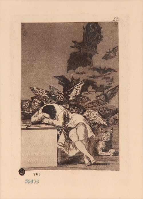 Francisco de Goya's 'El sueño de la razon produce monstruos' illustrates the tension between reason and chaos.