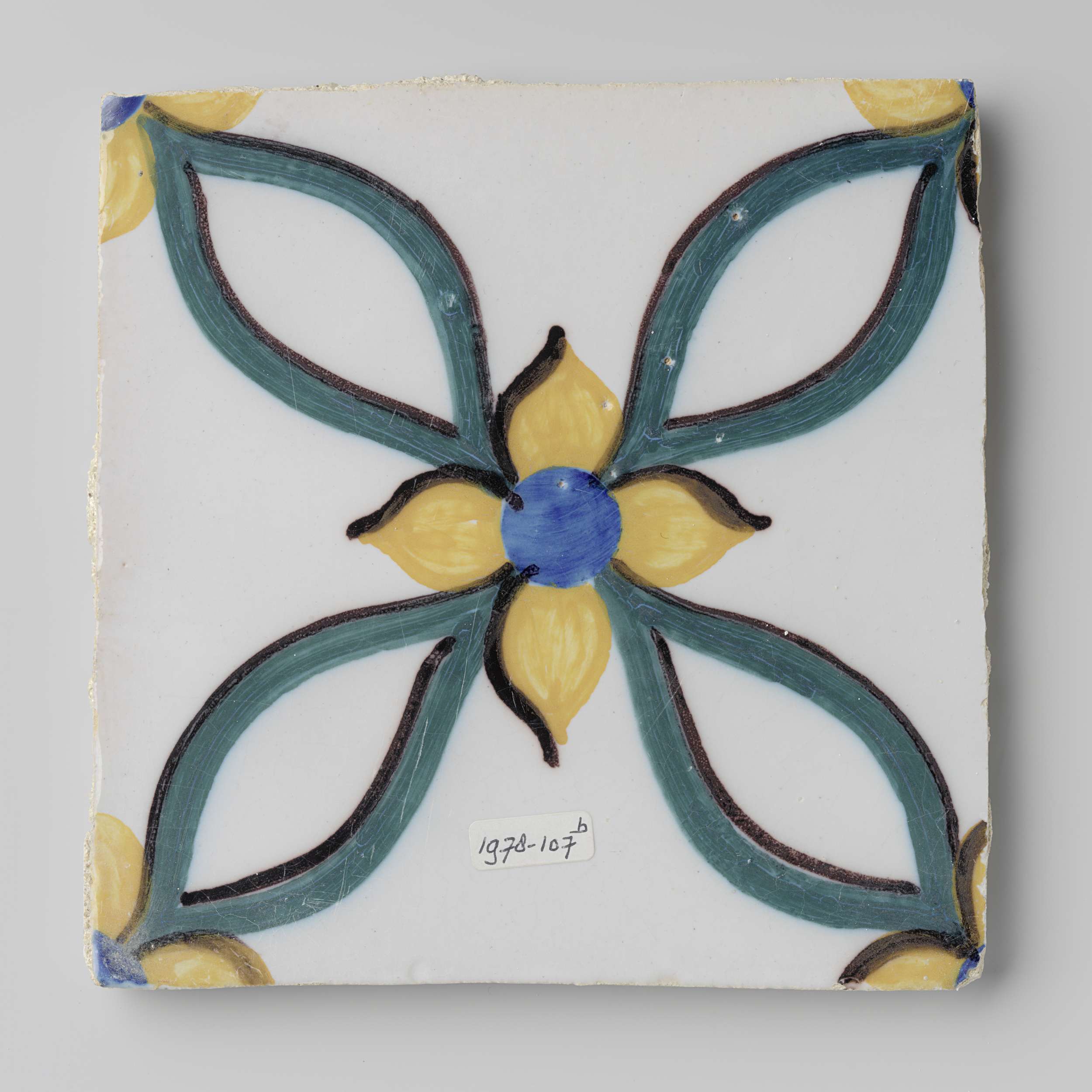 Tegel, earthenware tile by Unknown Artist showcasing intricate patterns and deep colors.