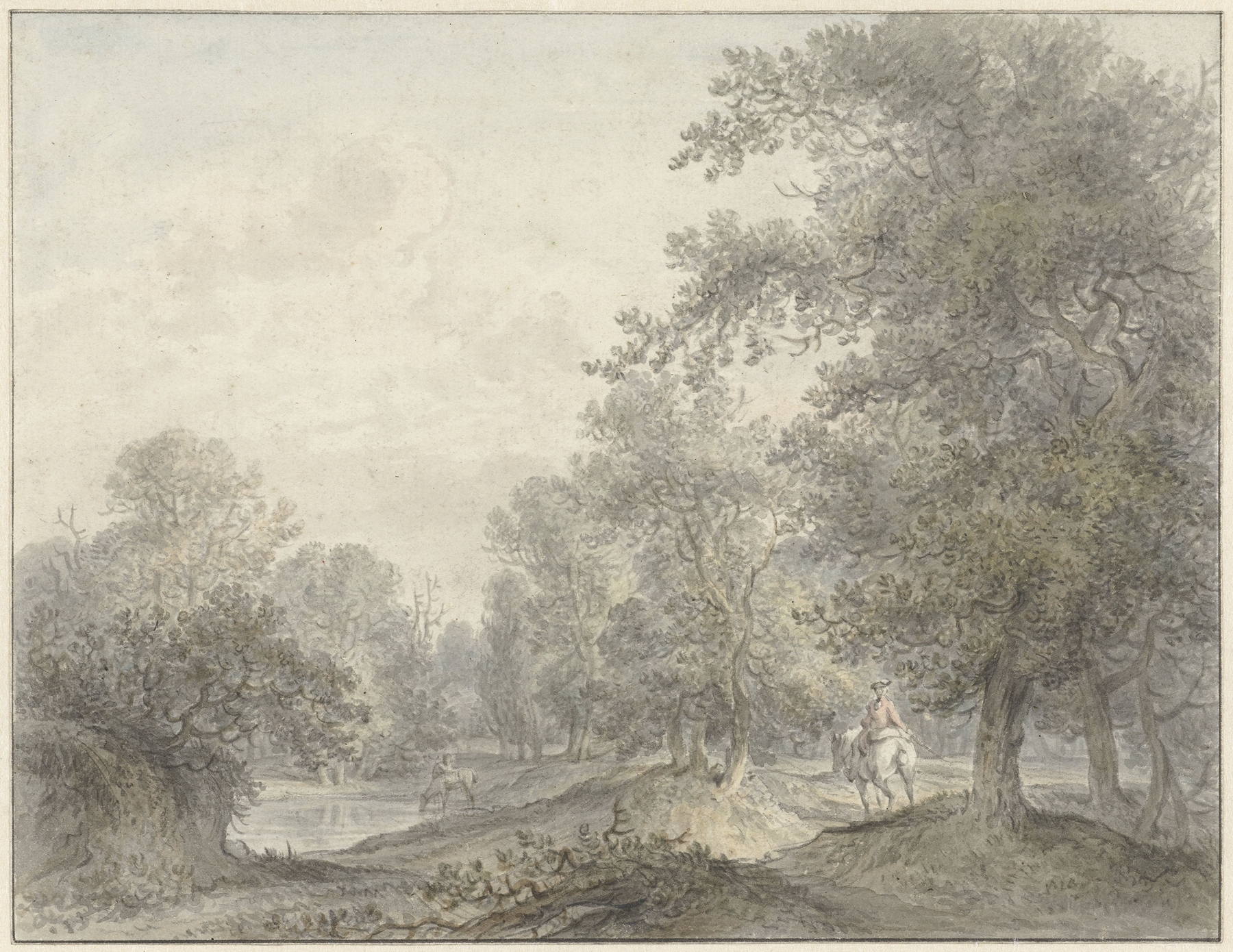 Landscape with a rider and pond, oil on canvas by Jacobus Versteegen