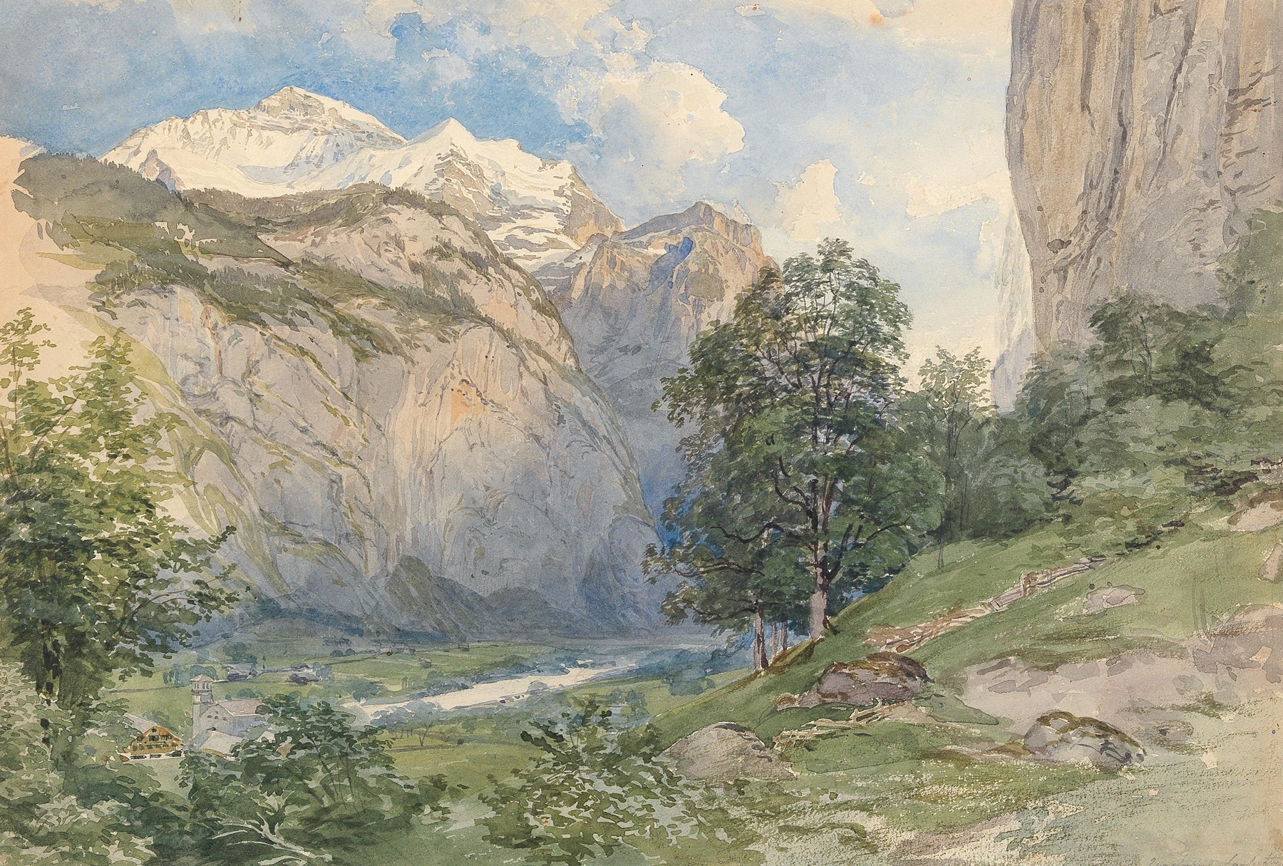 Landscape of Lauterbrunnen valley with Jungfrau by Josef Höger, oil painting