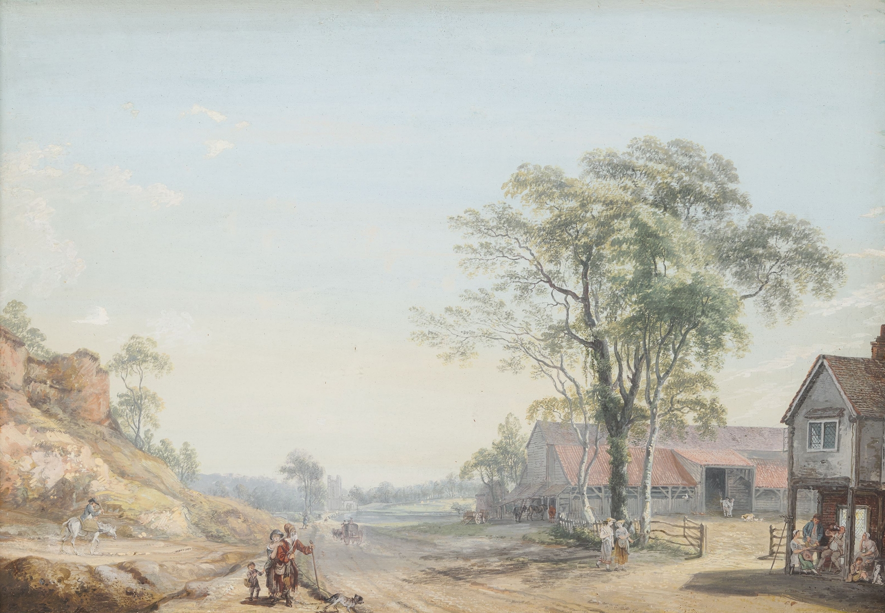 Noon by Paul Sandby, landscape featuring a sunlit field, watercolor