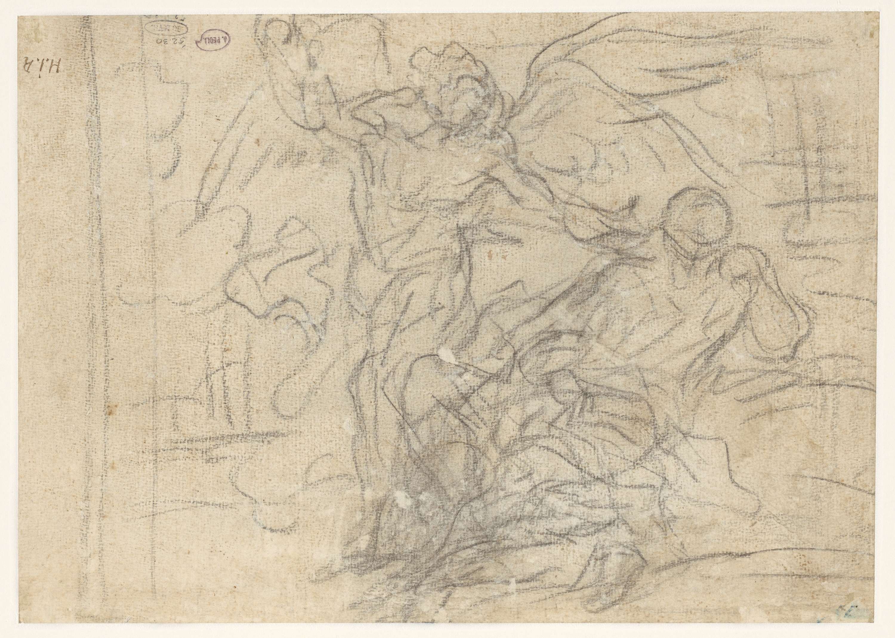 Petrus in de gevangenis door de engel bezocht, paper by Antoine Coypel, depicting an angel visiting a prisoner.