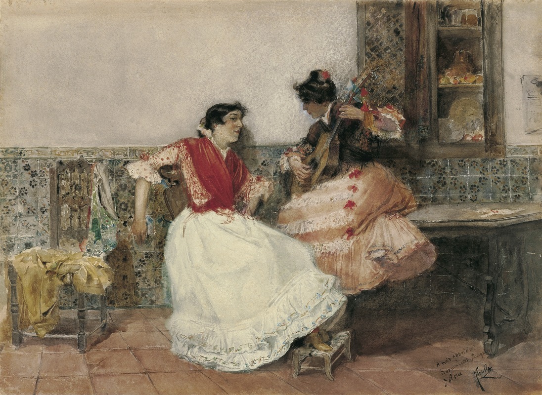 A young girl playing the guitar in a sunlit interior.