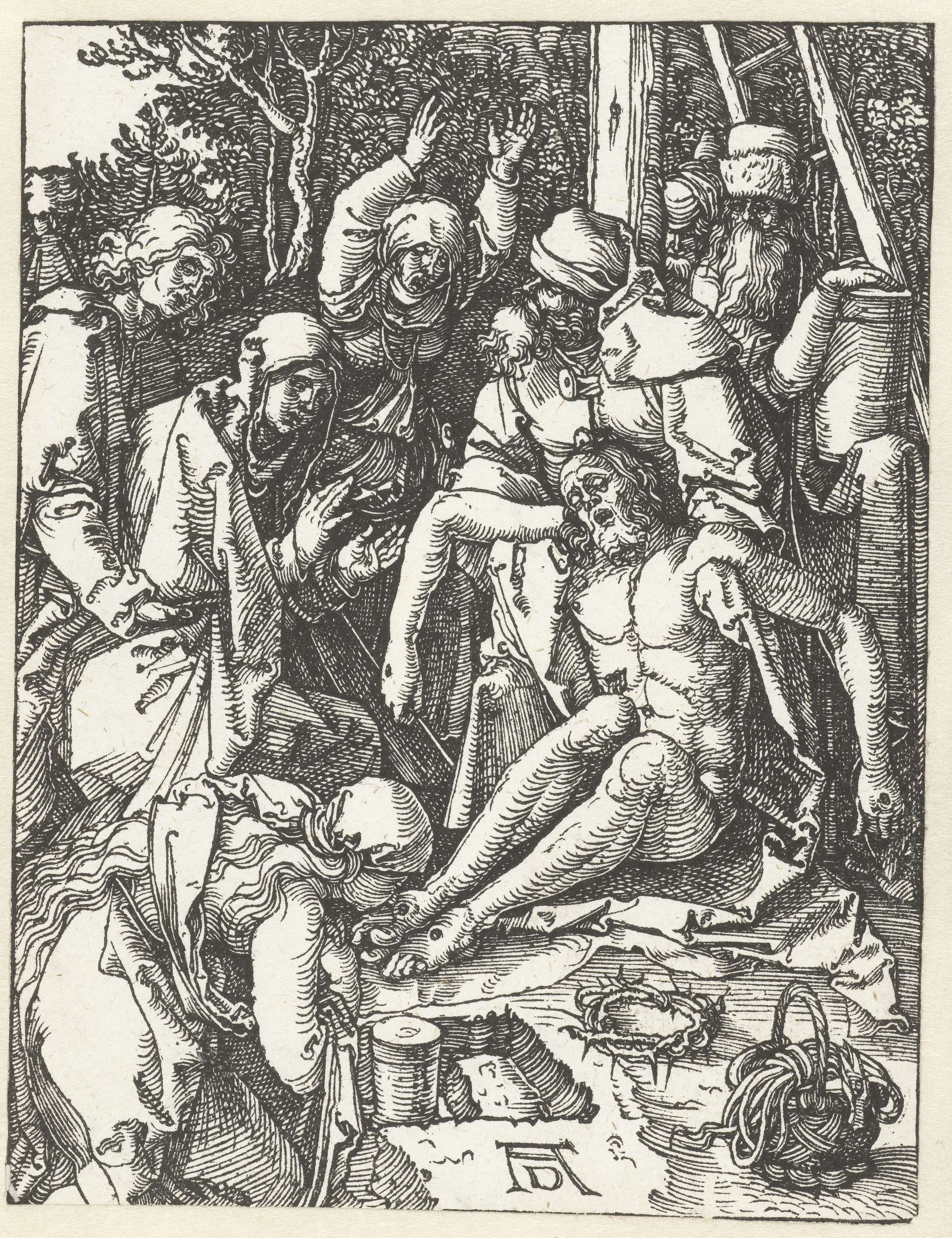 Figurative work on paper by Albrecht Dürer depicting a figure illuminated by light.