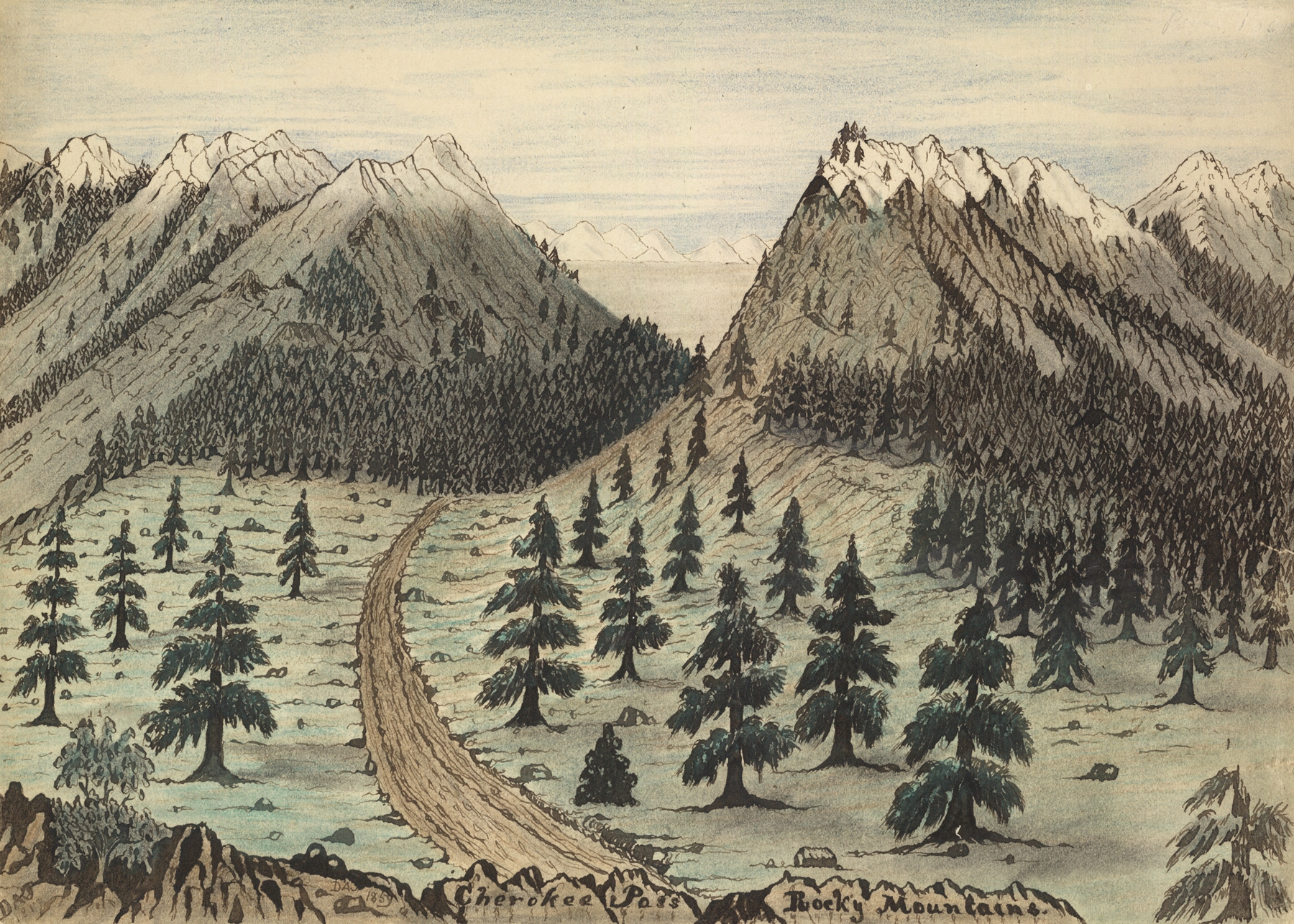 Landscape of Cherokee Pass, Rocky Mountains, oil on canvas by Daniel A. Jenks