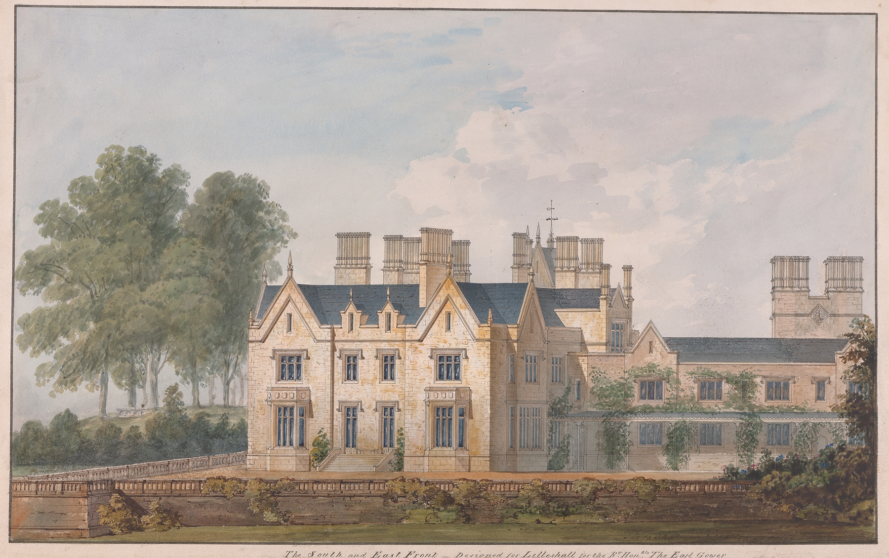 Watercolour by Sir Jeffry Wyatville depicting Lilleshall, Shropshire architecture