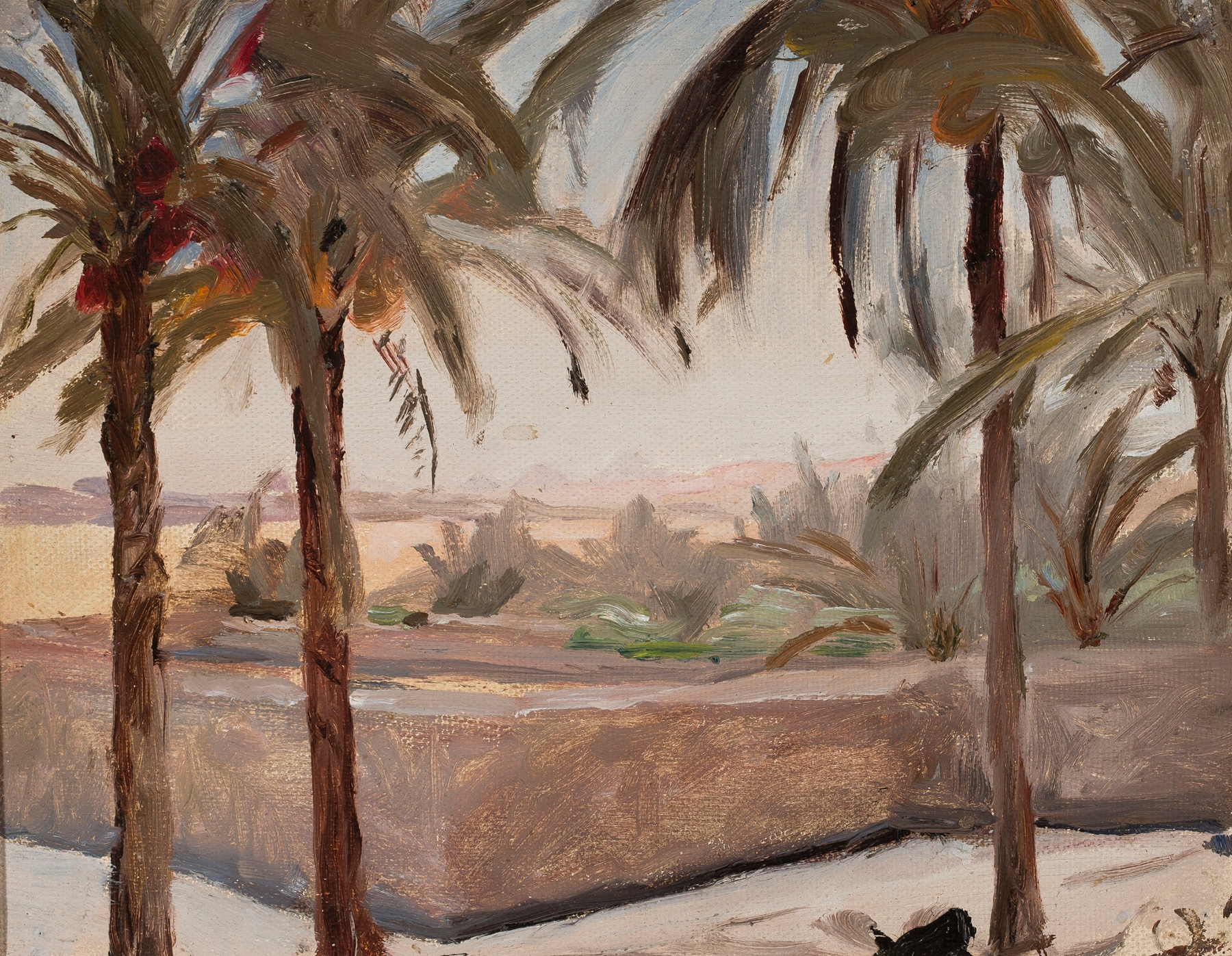 Palm trees against the pyramids, oil painting by Jan Ciągliński