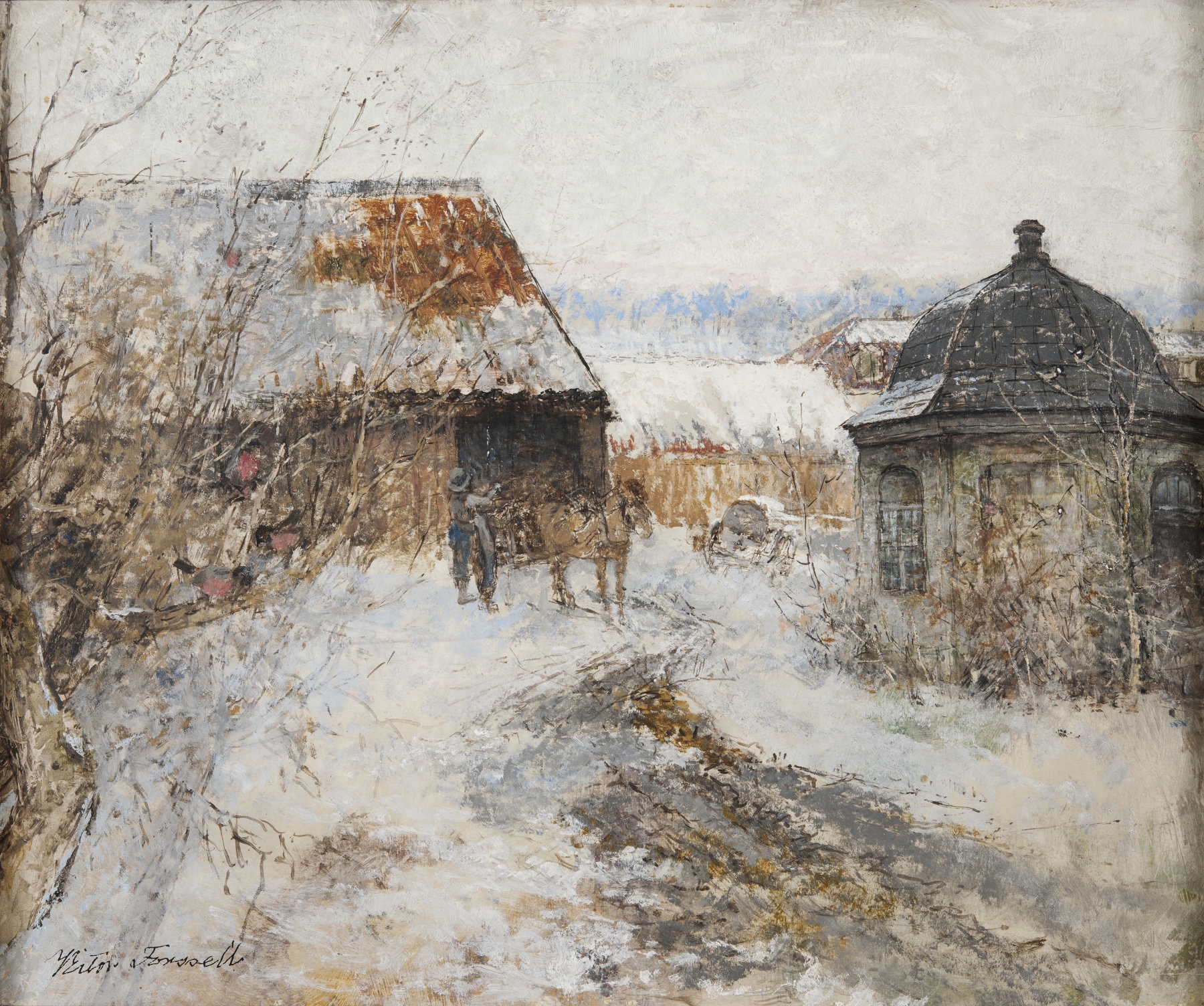 Landscape of a Stockholm street by Victor Forssell, oil on canvas