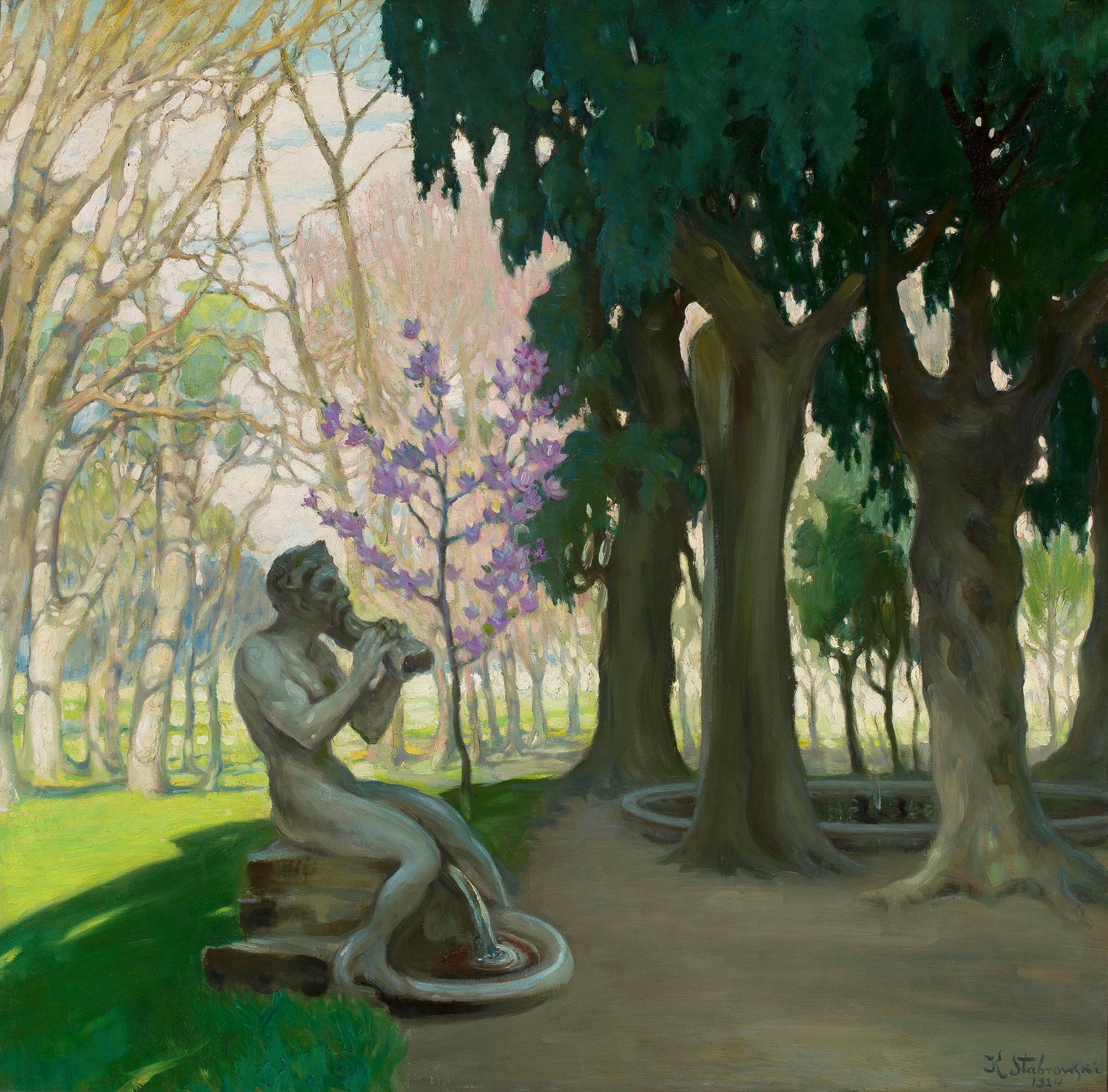 Faun – Villa Borghese by Kazimierz Stabrowski, oil painting depicting a faun in nature.