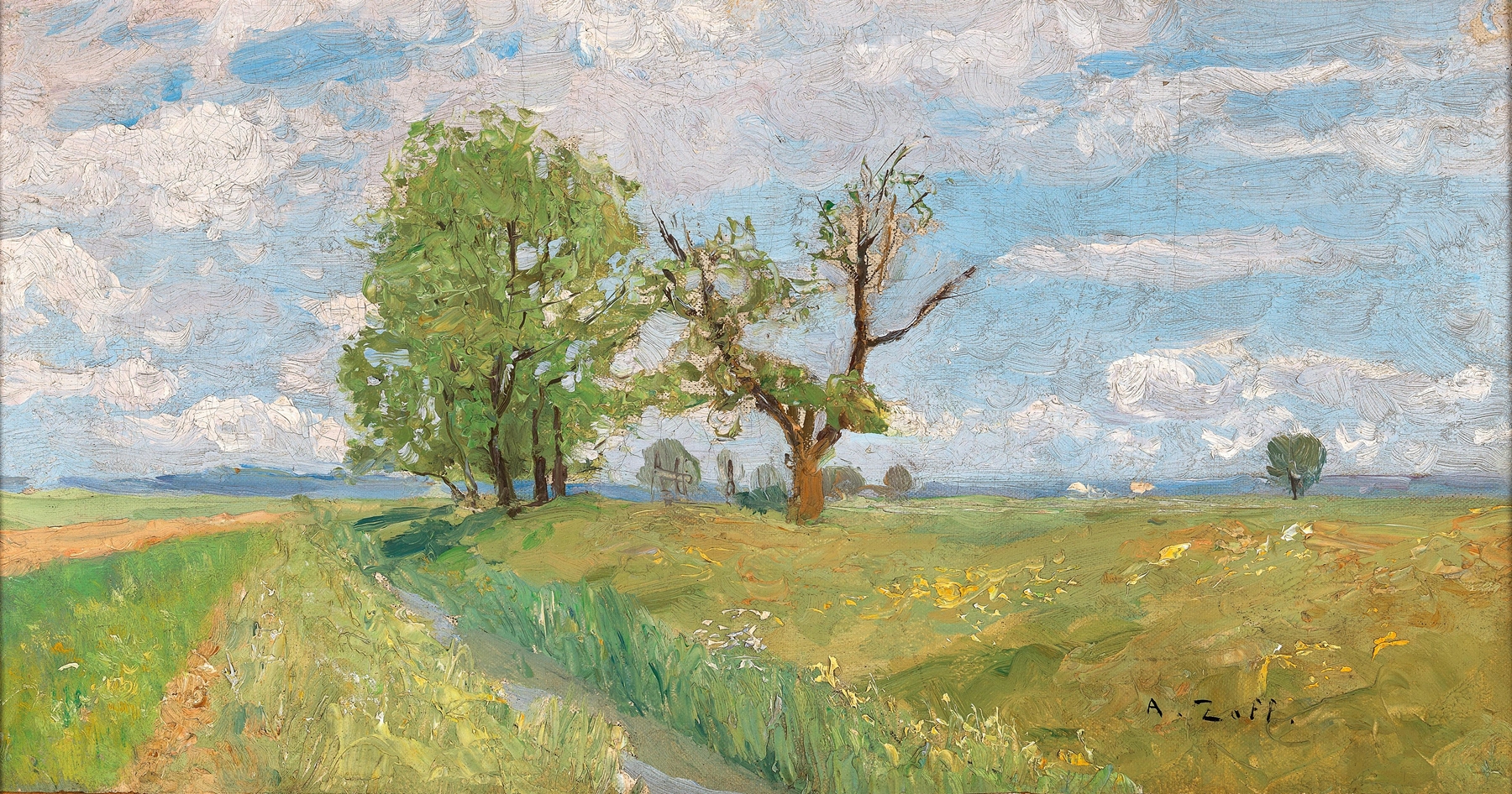 A Springtime Landscape with Creek, by Alfred Zoff, public domain