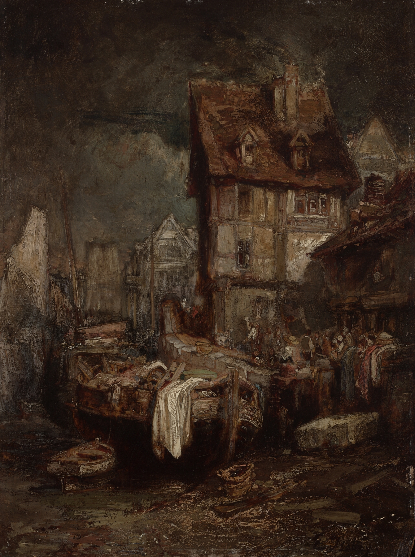 Intérieur d’un Port (Waterfront Market), by Eugène Isabey, public domain