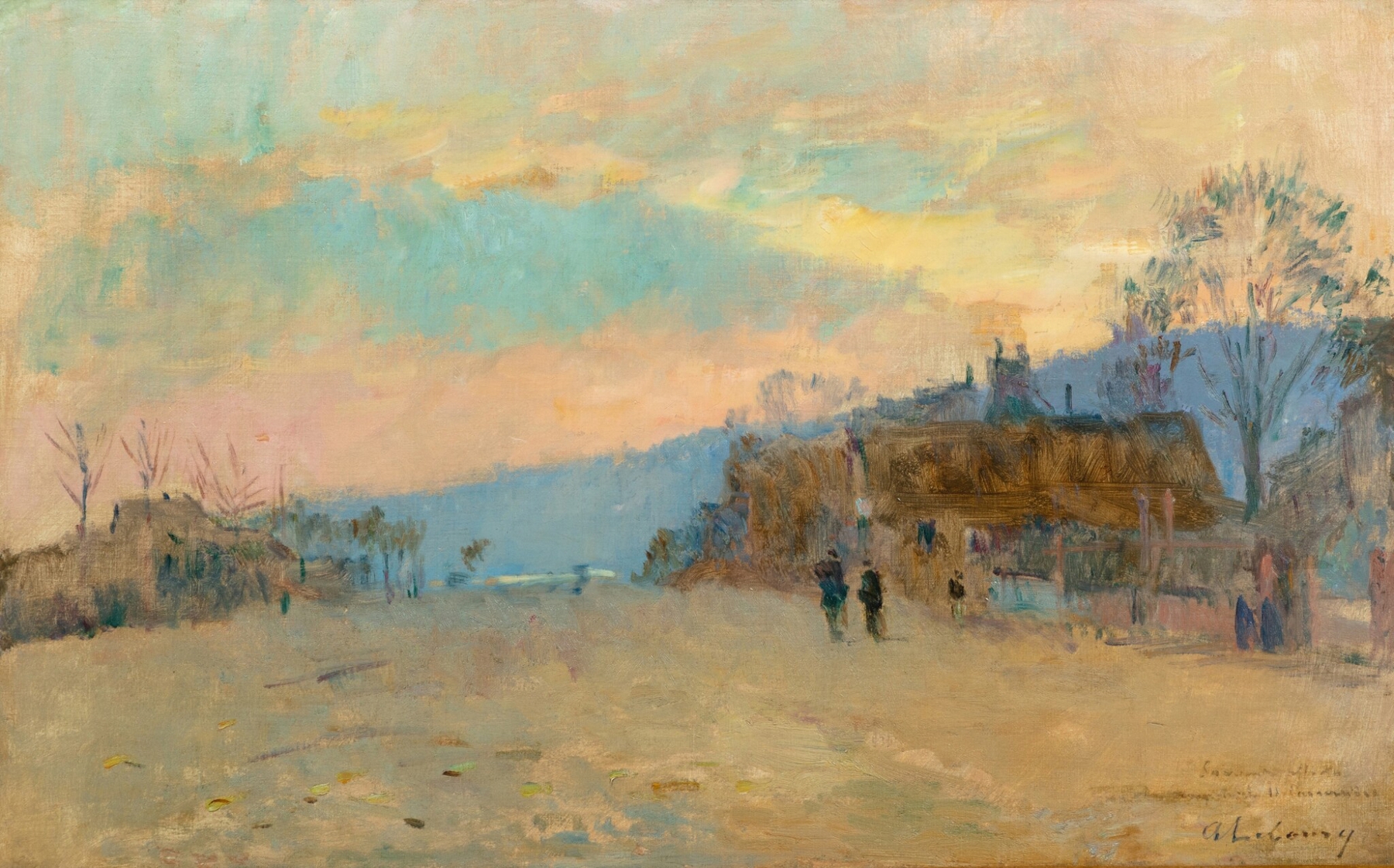 Oil painting by Albert Lebourg depicting gentle hills and a serene sky