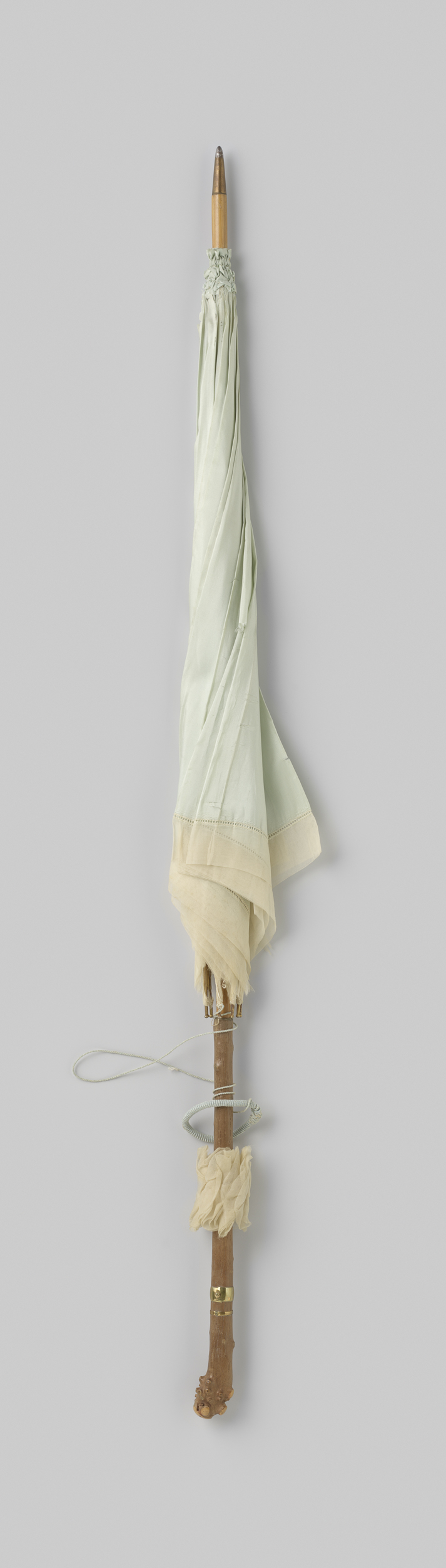 Parasol made of light blue silk with ecru edge on bamboo, by unknown artist