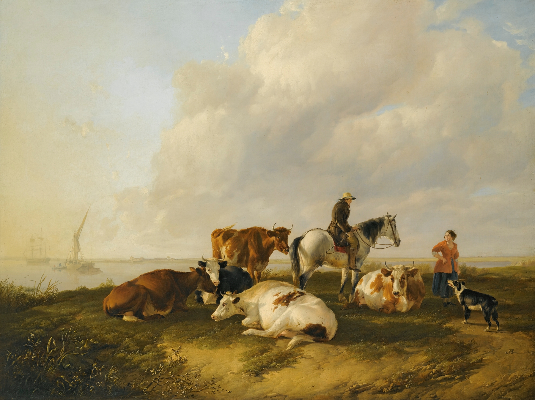 Landscape with a river in soft hues, oil painting by Thomas Sidney Cooper, 1841