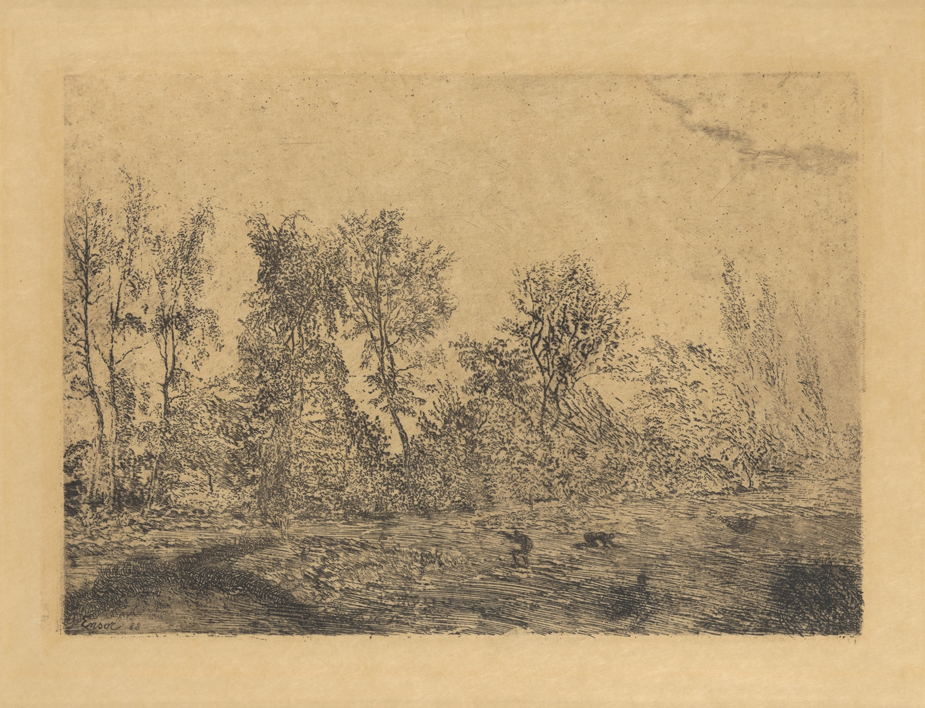 Windstoot in het geboomte, by James Ensor, public domain