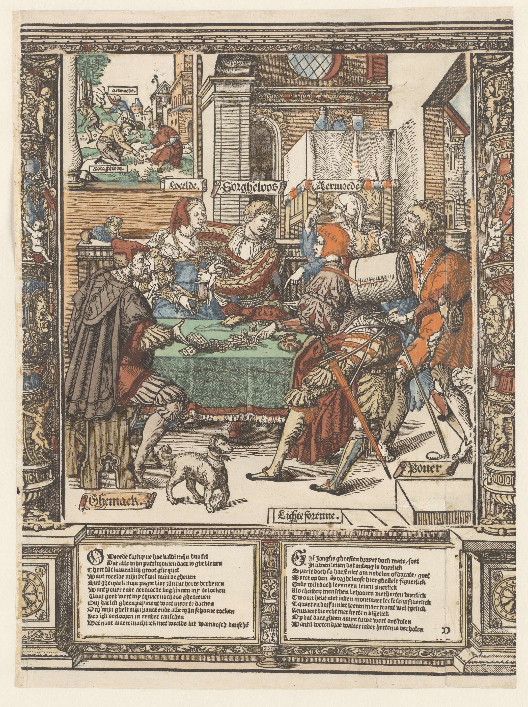 A Game of Chance, oil on panel by Cornelis Anthonisz, depicting gambling and contrasting poverty.