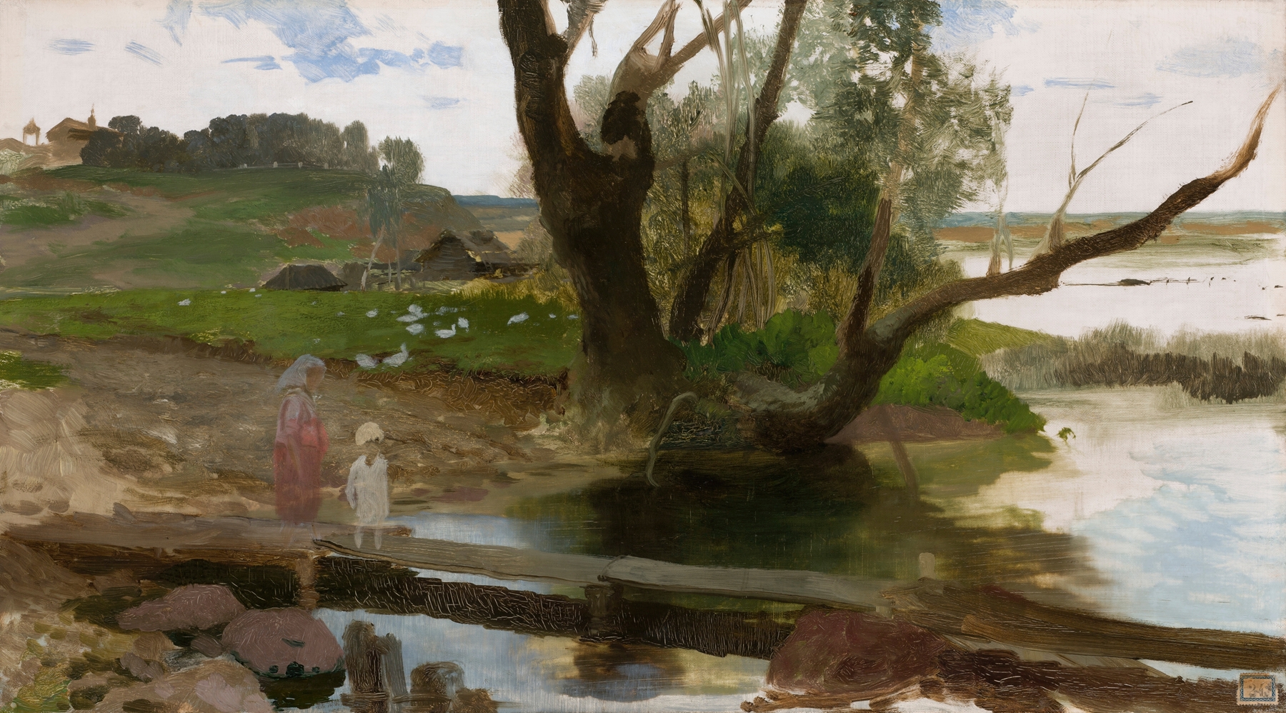 View of the Świsłocz River by Henryk Siemiradzki, oil painting depicting a serene river landscape.