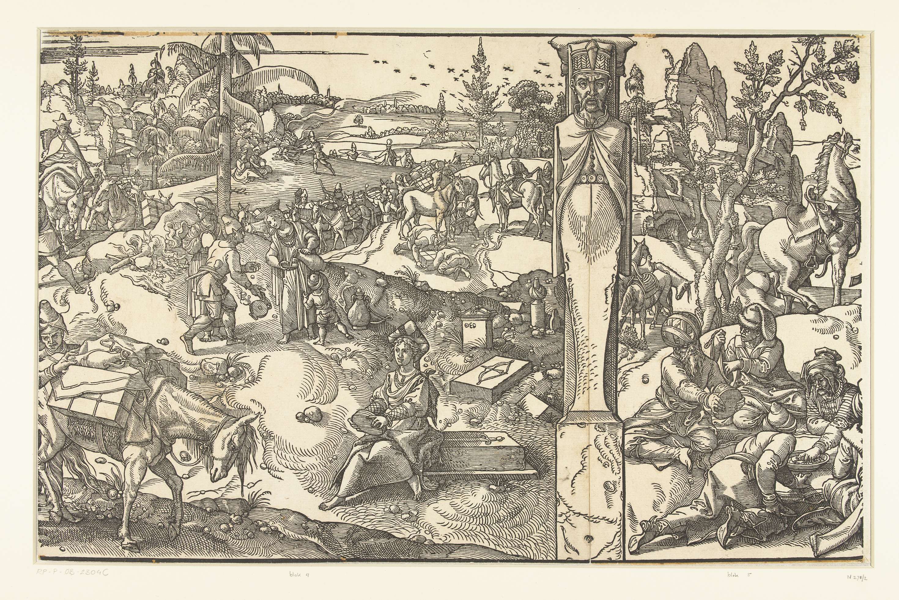 Karavaan van reizigers en vier rustende mannen, by Pieter Coecke van Aelst (I), public domain