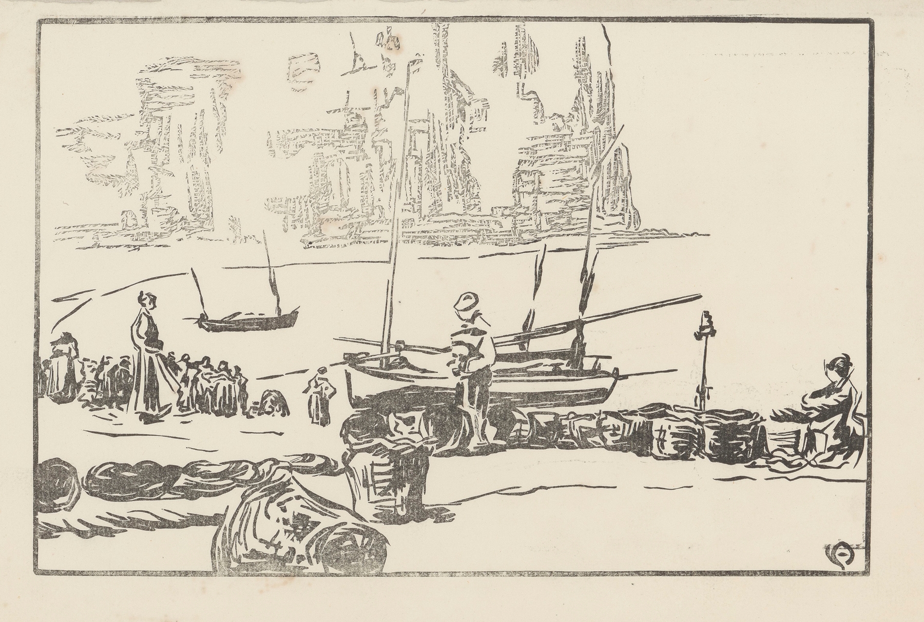 Marine scene depicting La Petite plage by Amédée Joyau, oil painting