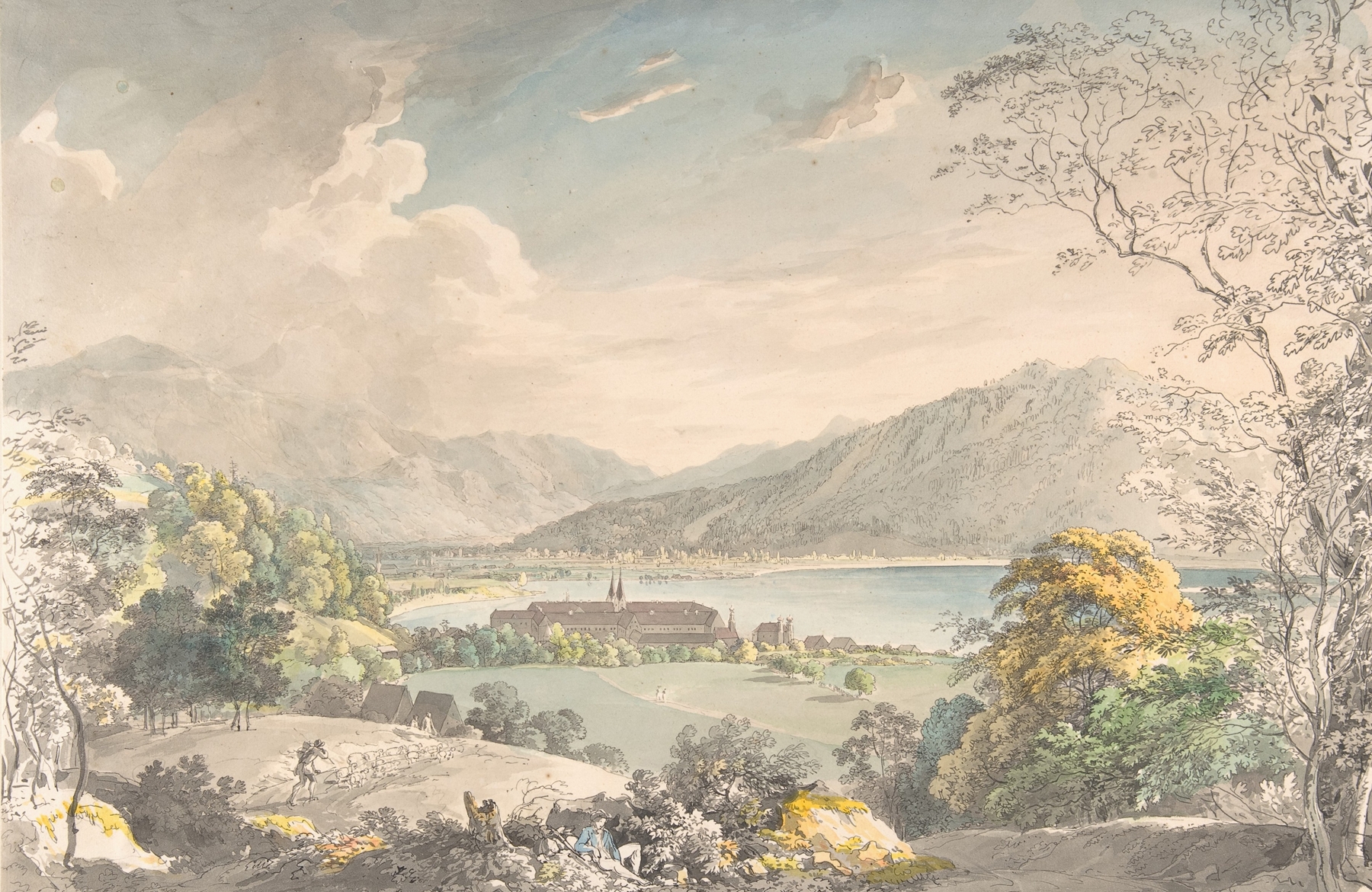 Landscape depicting a monastery at twilight, oil painting by Johann Georg von Dillis