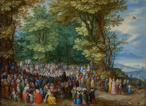 Jan Brueghel the Elder's 'The Sermon on the Mount' depicts a biblical scene with vibrant colors and detailed figures.
