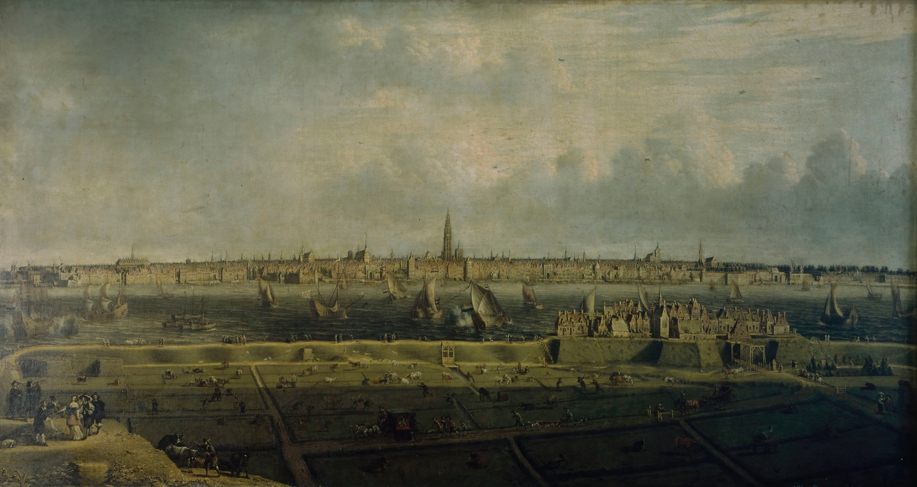 The Antwerp Waterfront and a part of the Vlaams Hoofd, oil on canvas by Jean Baptiste Bonnecroy