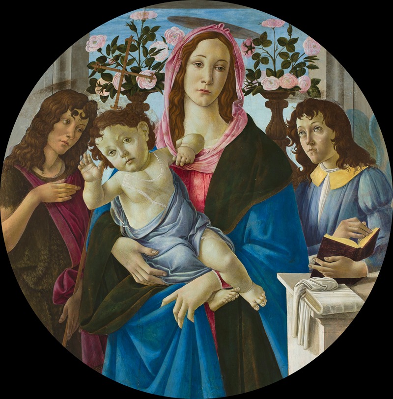 This painting features the Madonna with Child, St. John the Baptist, and an angel.