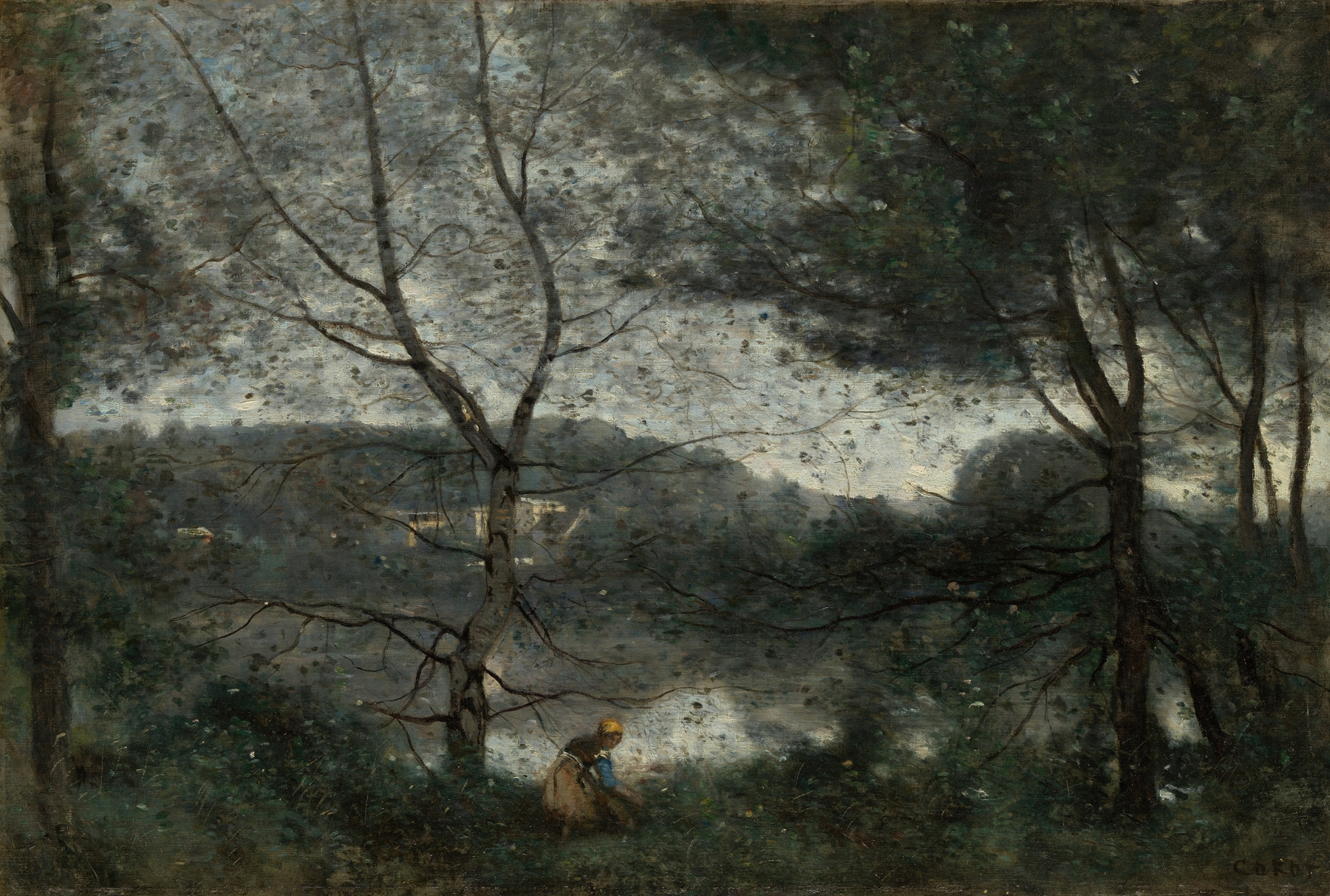 Landscape with a tranquil pond, oil on canvas by Jean-Baptiste-Camille Corot