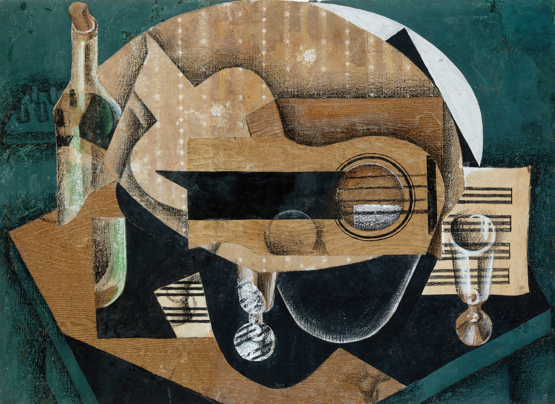 A Guitar, Glasses and a Bottle, by Juan Gris, public domain