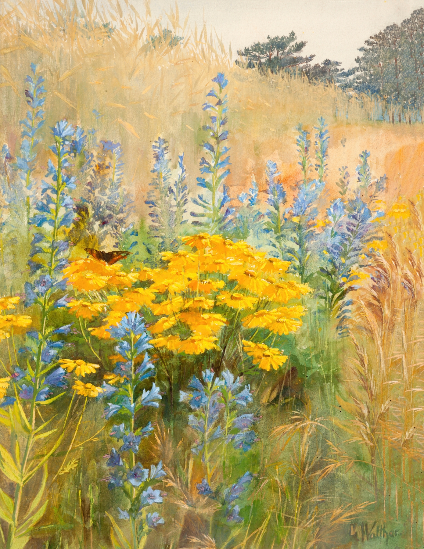 Oil painting of vibrant wildflowers by Lilly Walther