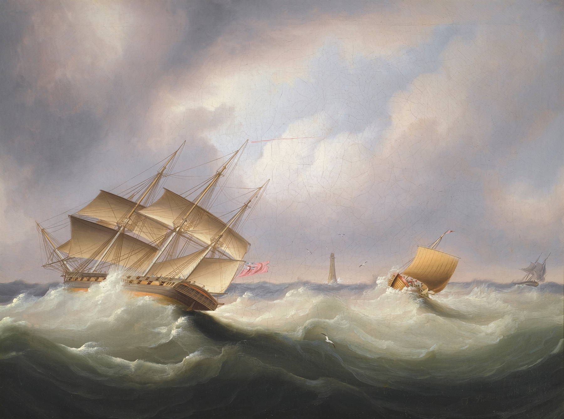 Frigate Off A Lighthouse, by James Edward Buttersworth, public domain