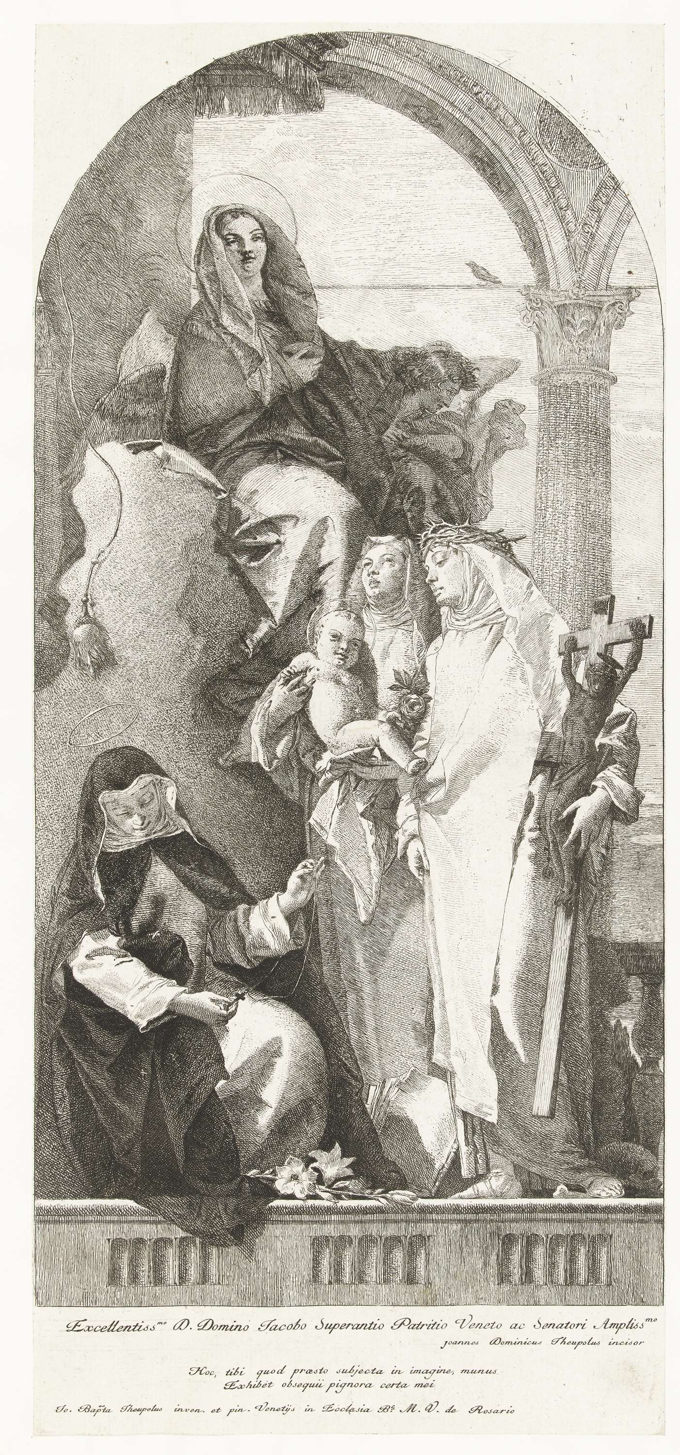 Maria met Kind met drie vrouwelijke heiligen van de dominicaanse orde, by Giovanni Domenico Tiepolo, public domain
