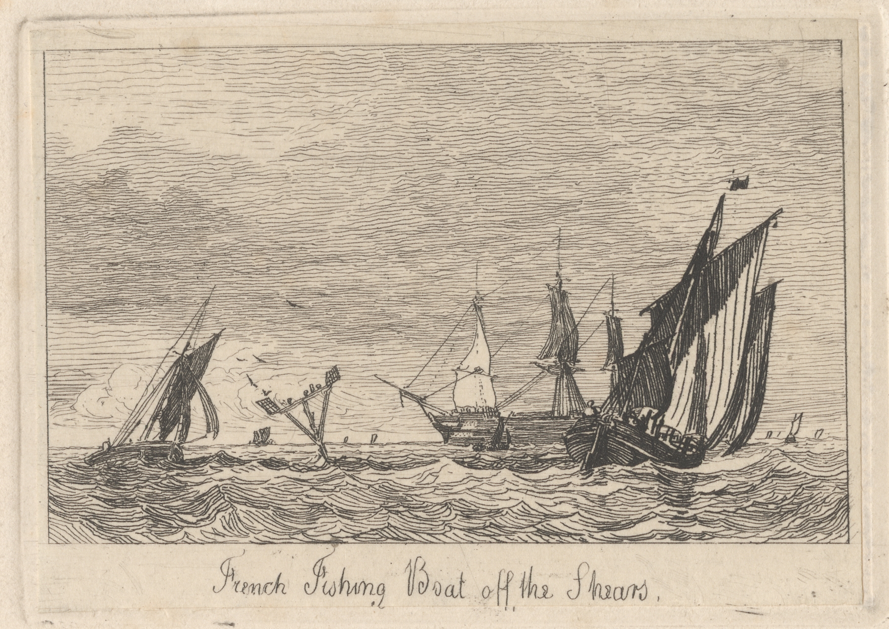 French Fishing Boat off the Shears, oil painting by Miles Edmund Cotman