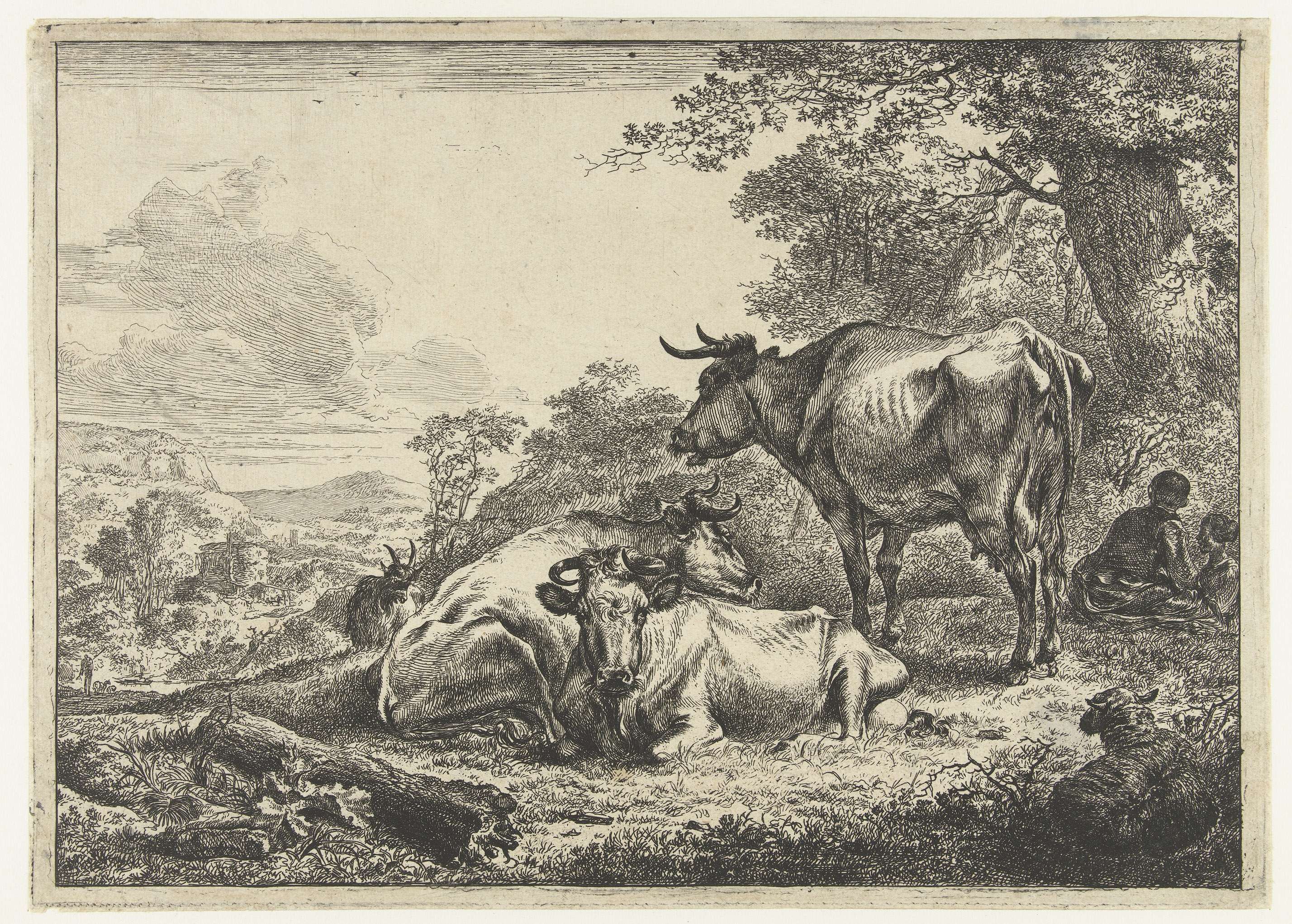 Drie rustende koeien, by Nicolaes Pietersz Berchem, public domain