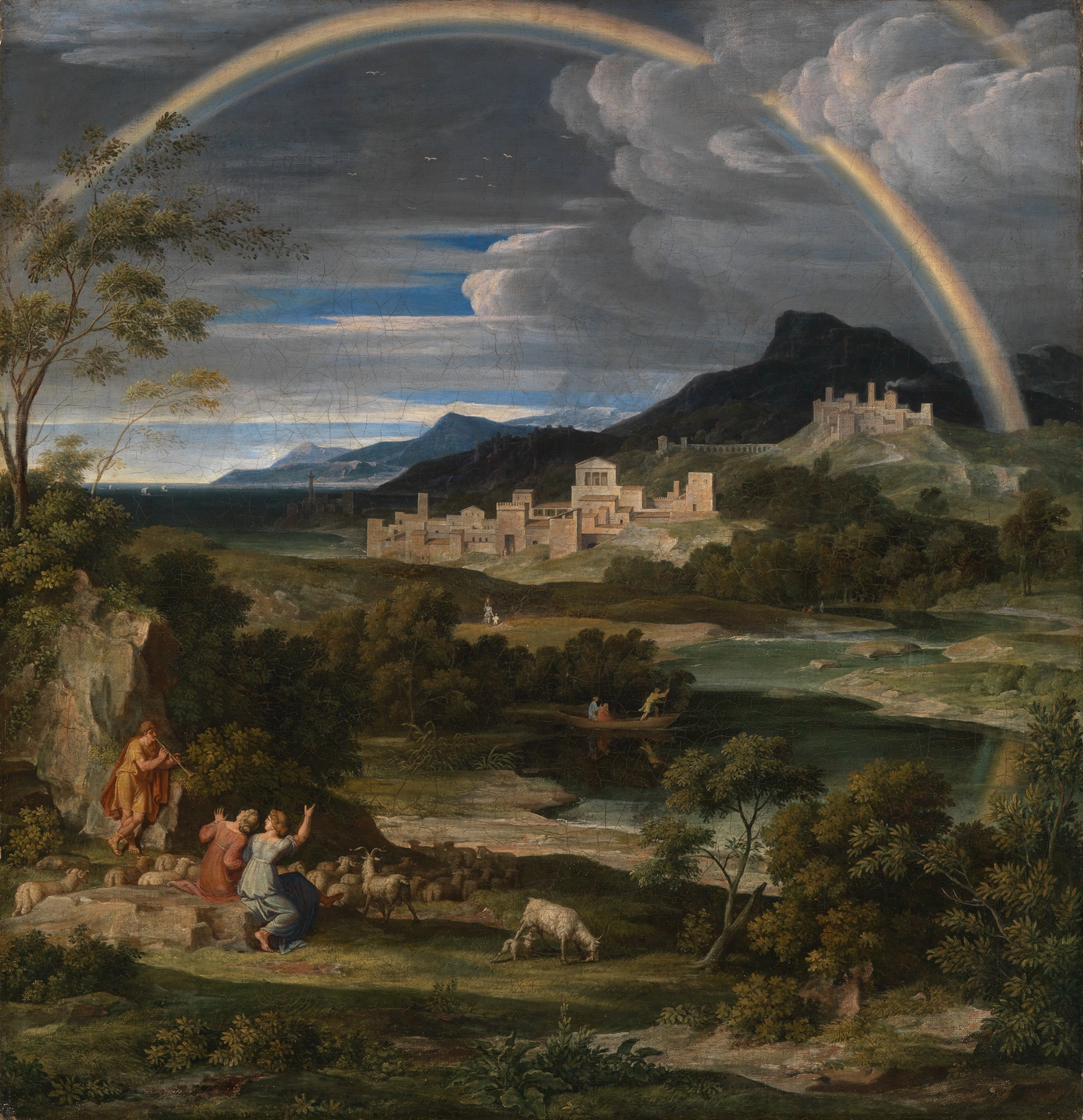 Heroische Landschaft mit Regenbogen by Joseph Anton Koch, oil on canvas depicting a vibrant landscape with a rainbow.