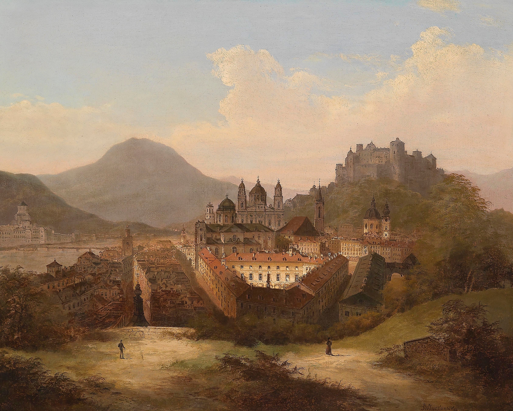 Landscape of Salzburg at twilight by Johann Wilhelm Jankowski