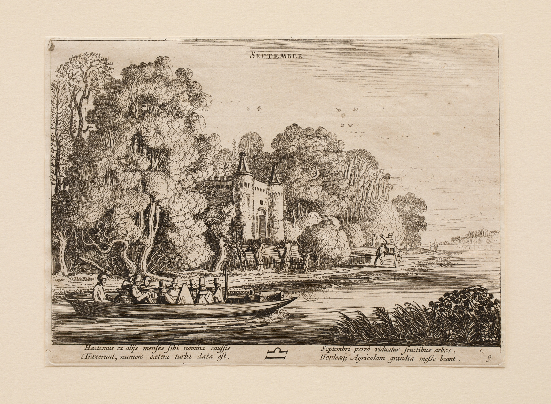 Engraving of an autumn landscape with soft hues by Jan van de Velde