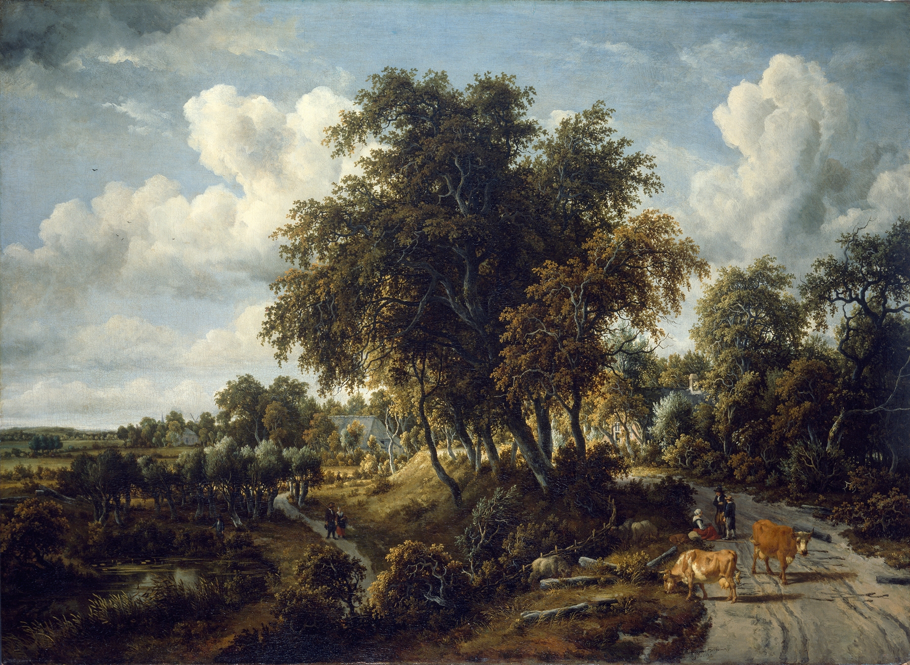 A Wooded Landscape; the Path on the Dyke, by Meindert Hobbema, public domain