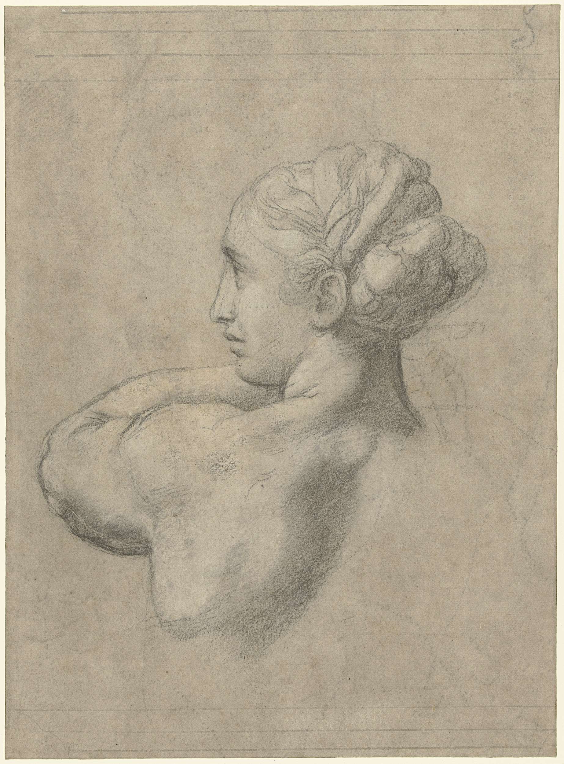 Study of a woman's head and shoulder, paper drawing by Rafaël