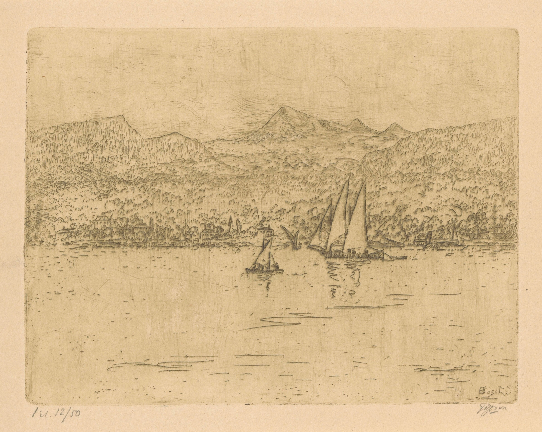 Marine scene of Meer van Genève by Etienne Bosch, oil painting