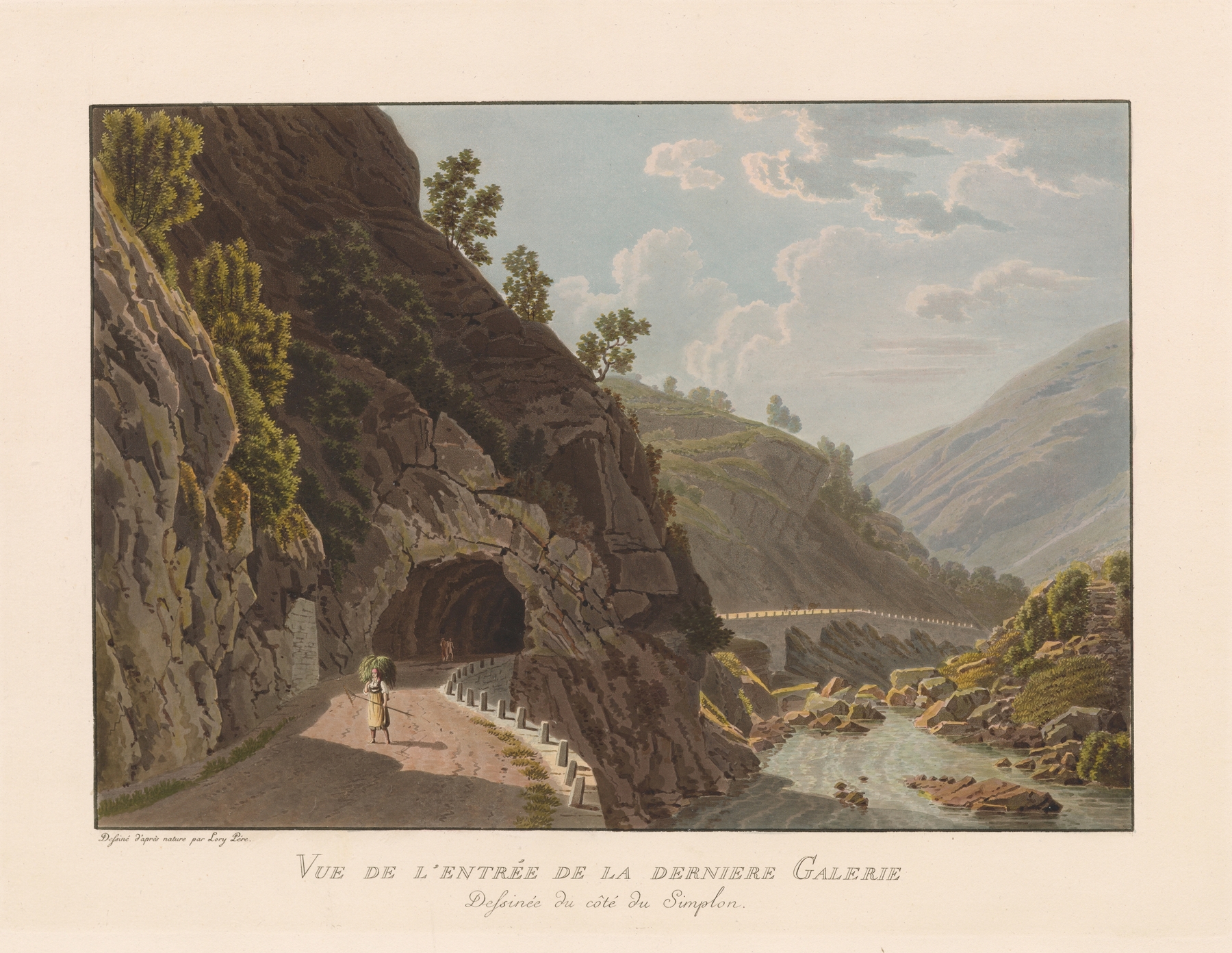 Vue de l’entrée de la derniere Galerie Dessinée du côté du Simplon, watercolor on paper by Gabriel Lory the Younger