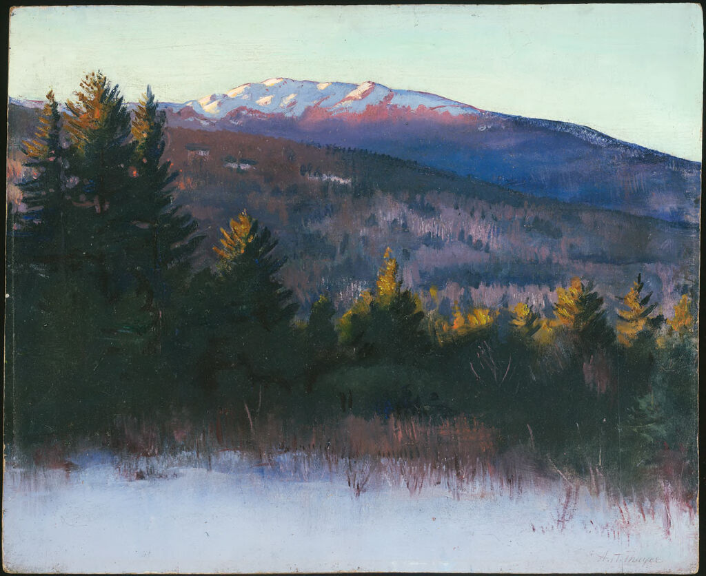 Mount Monadnock by Abbott Handerson Thayer, wood medium, depicting a mountain and surrounding foliage