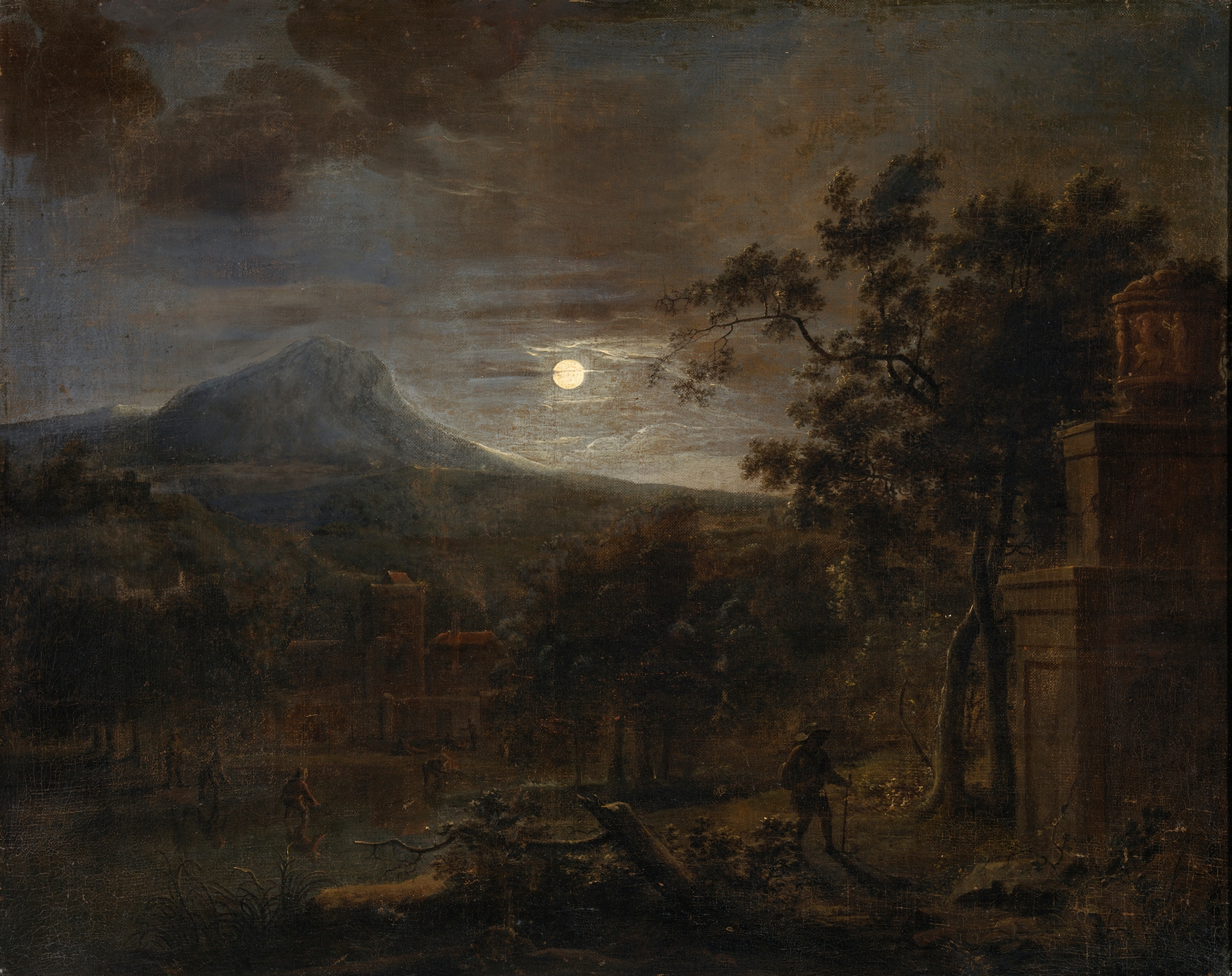 Night Scene with Poachers by James Forrester, oil painting depicting poachers under moonlight.