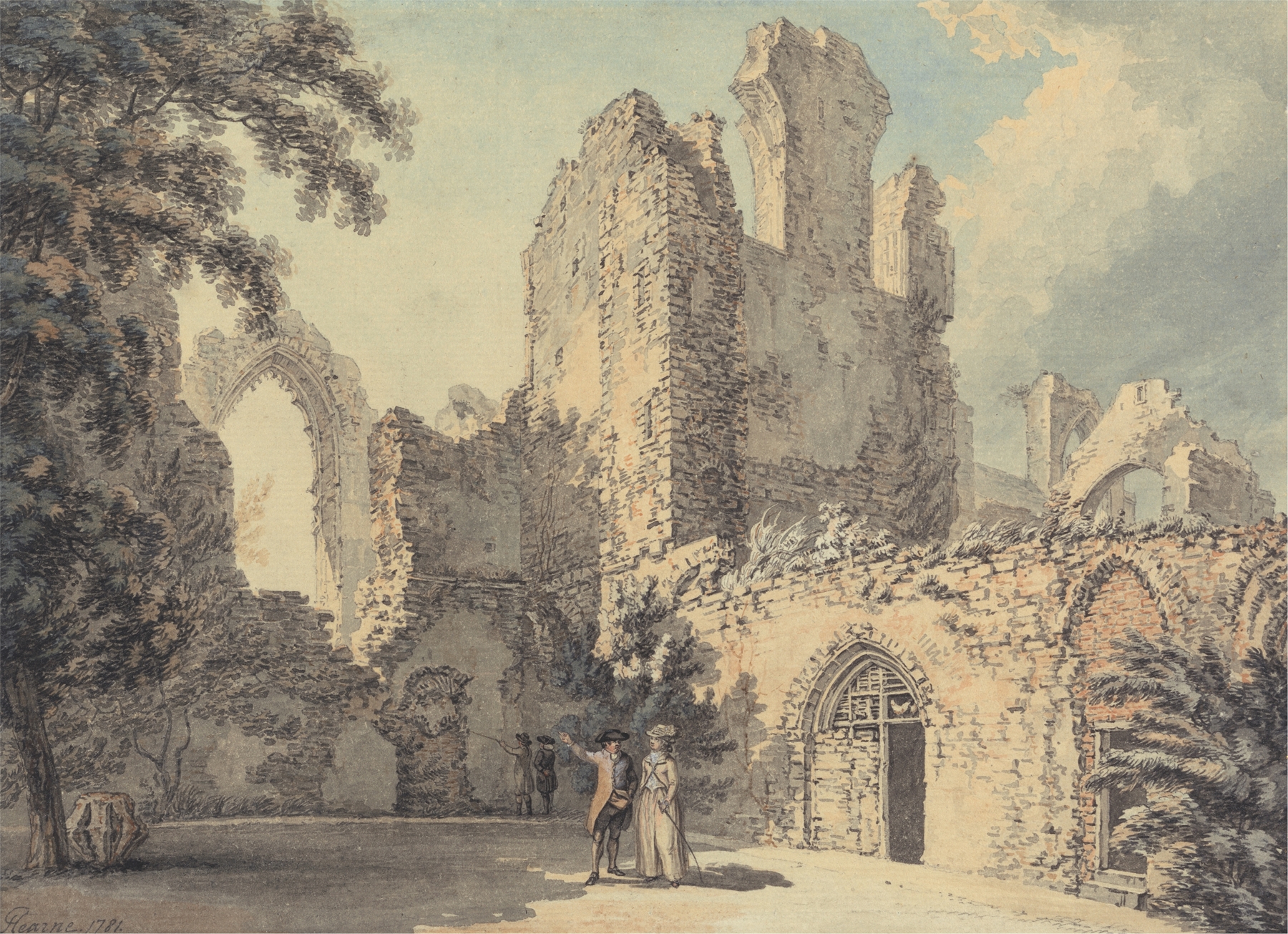 The Ruins of Leiston Abbey by Thomas Hearne, oil painting of crumbling stone architecture.
