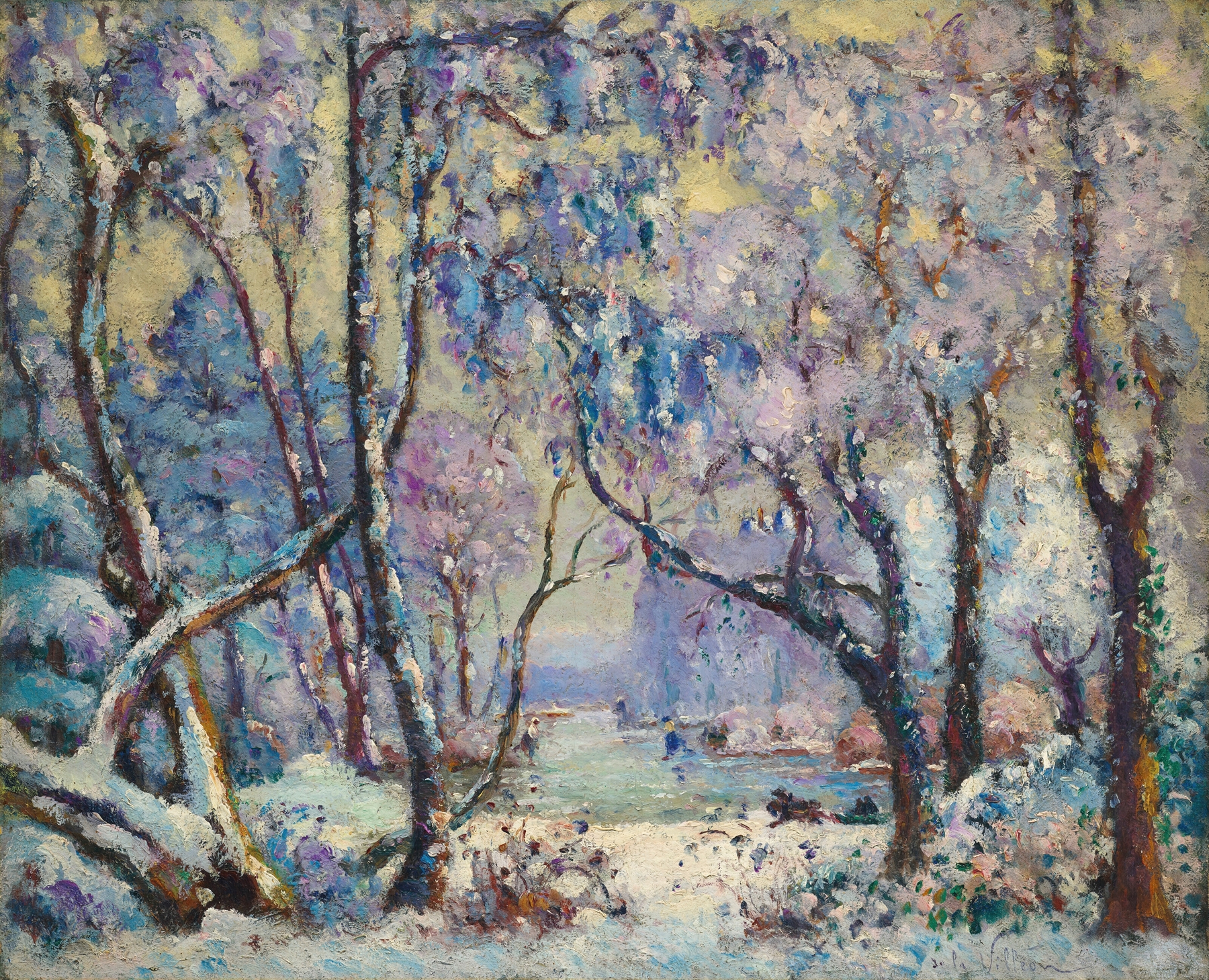 Winter landscape with snow and frost by Emmanuel de La Villéon, Impressionism