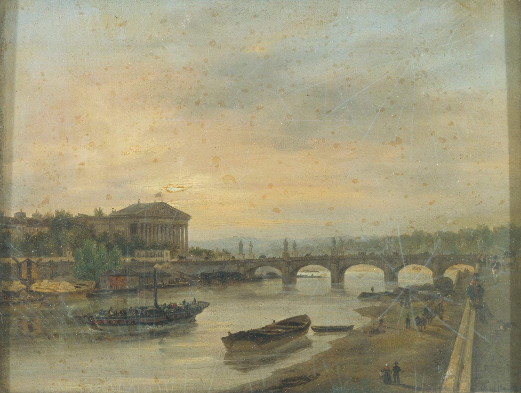 Architecture of Palais Bourbon and Pont Louis-XVI by Giuseppe Canella, oil painting