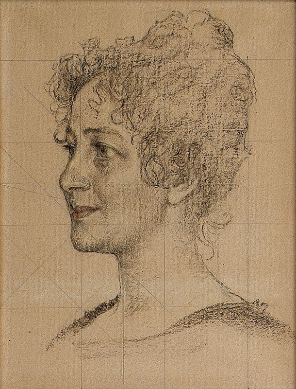 A portrait study of Mrs. Signe Thiel by Carl Larsson.
