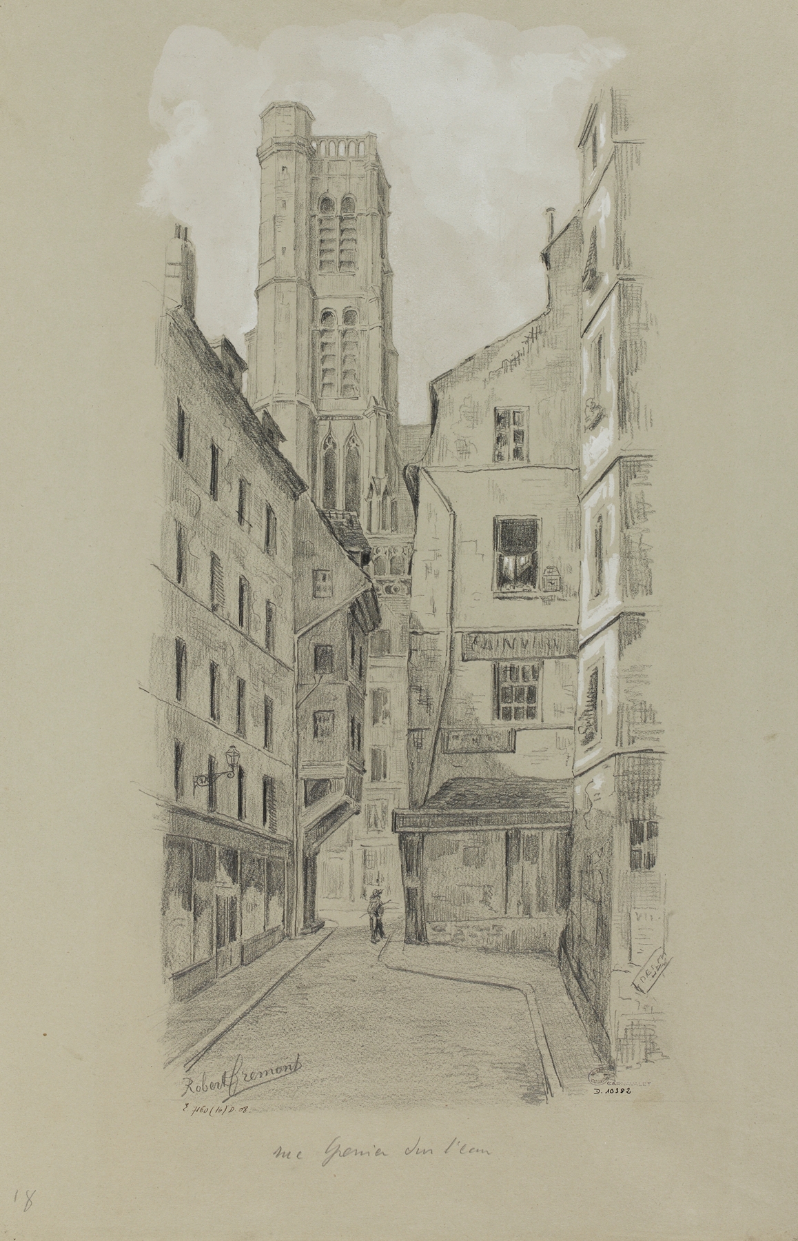 Rue du Grenier-sur-l’Eau, oil on canvas by Robert Frémont depicting a Parisian street corner.